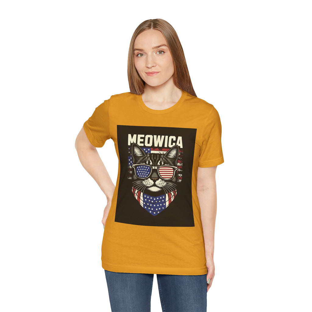 Meowica Cat Tee — Patriotic USA Flag Sunglasses Graphic T-Shirt