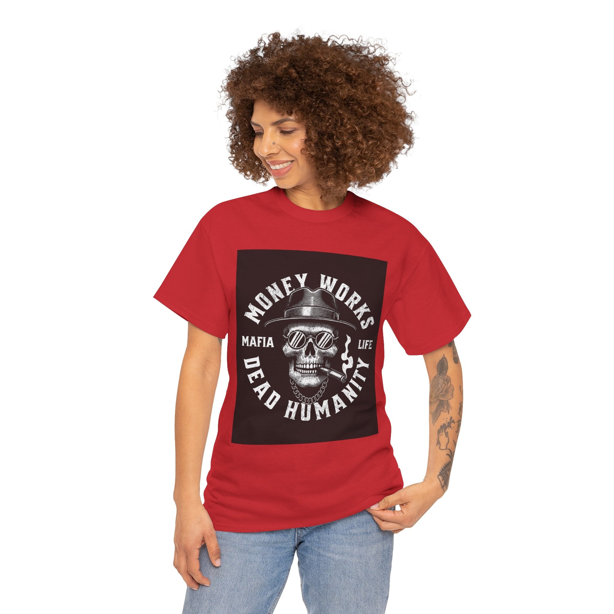 Money Works Dead Humanity Skull Tee