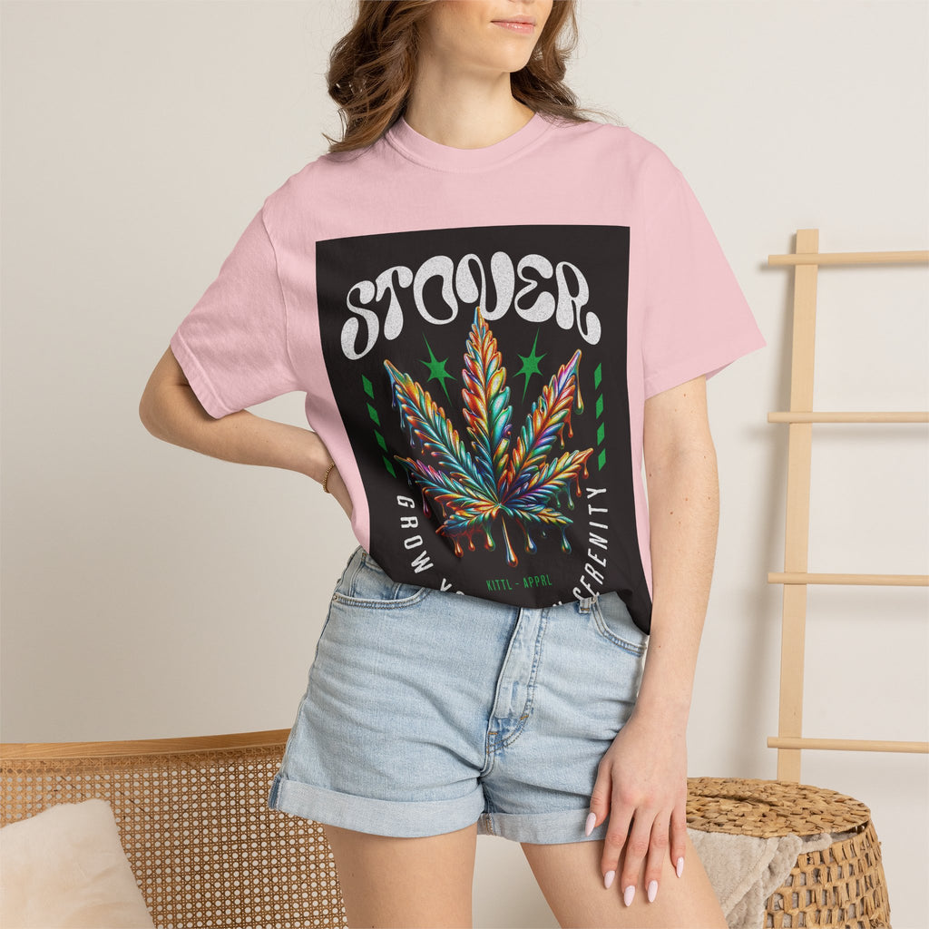 T-Shirt — Stover "Grow Your Own Serenity" Colorful Cannabis Leaf Graphic