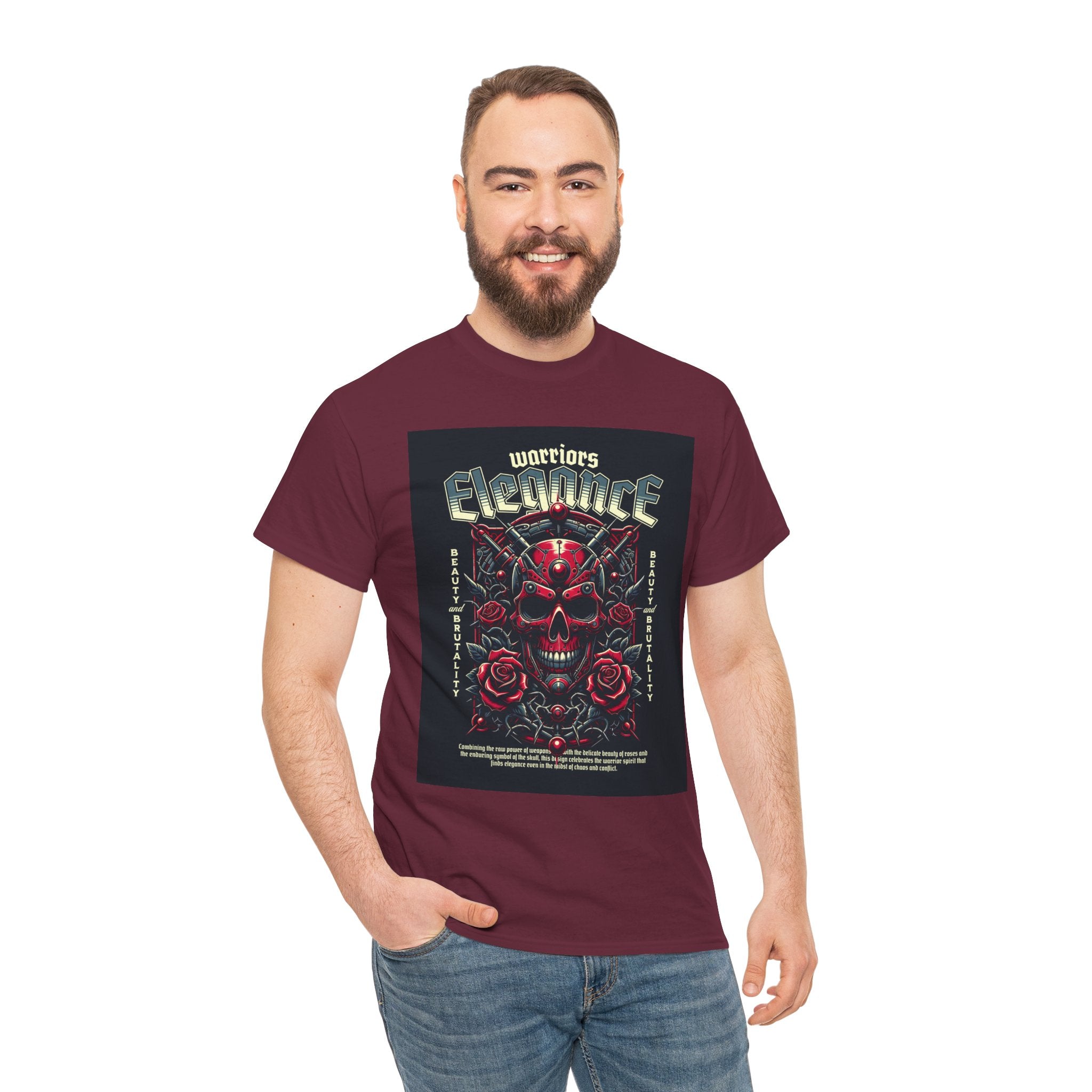 Warriors Electric Skull T‑Shirt — Red Skull & Roses Rock Graphic Tee