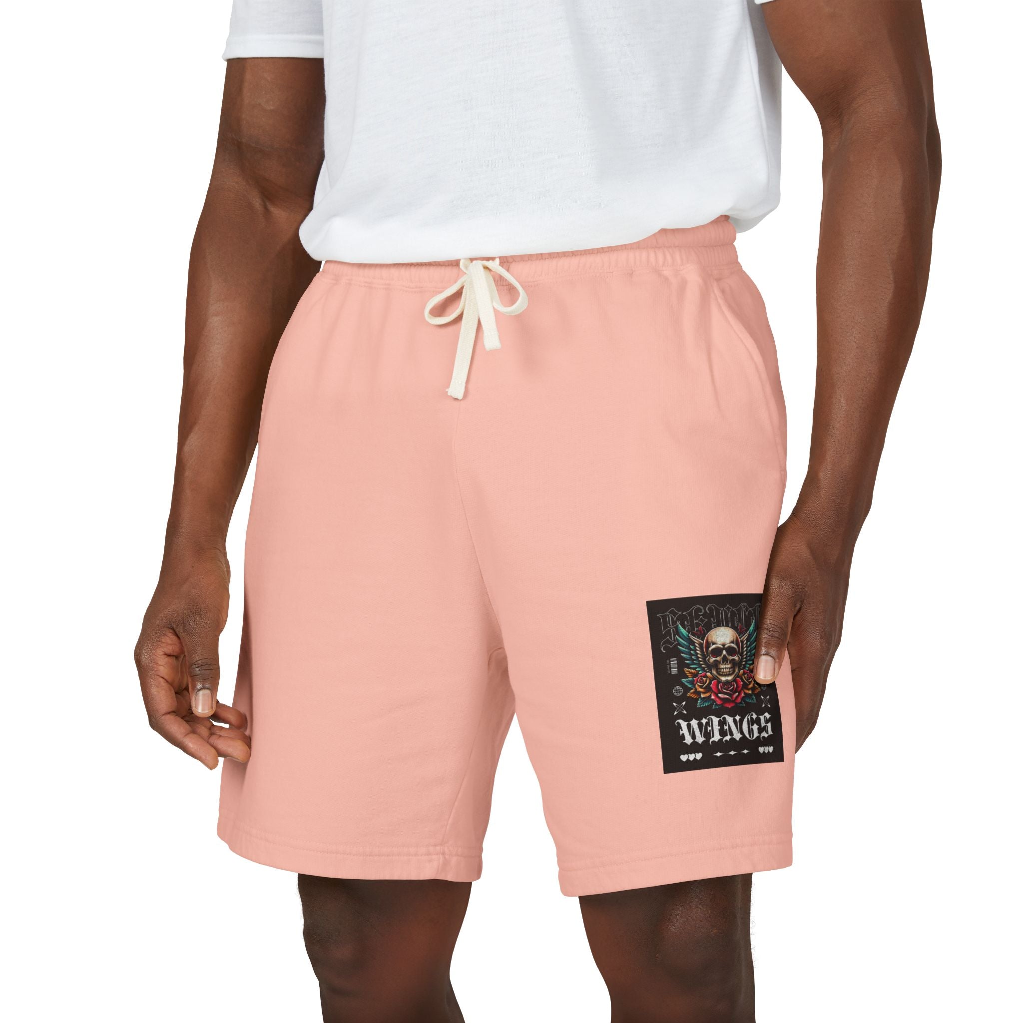 Skull & Wings Fleece Sweat Shorts — Lightweight Garment-Dyed Lounge Shorts