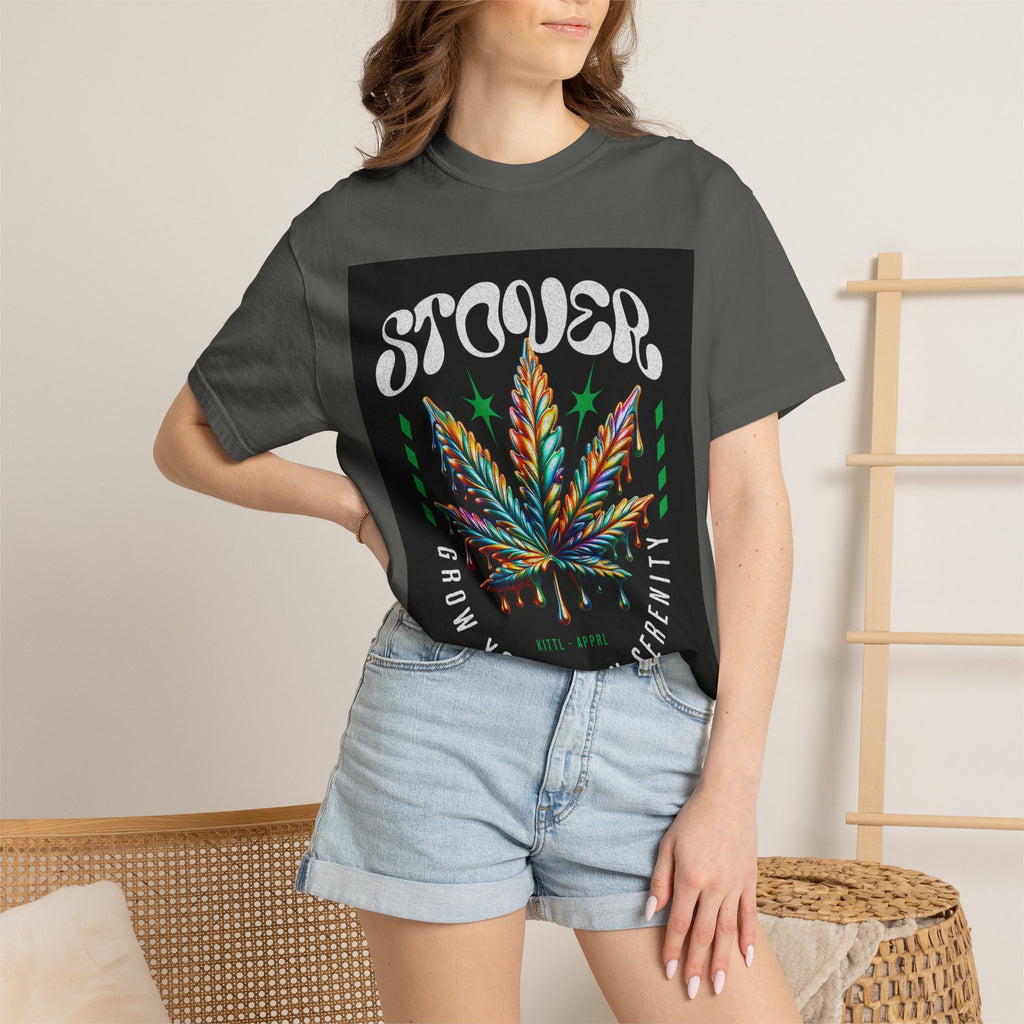 T-Shirt — Stover "Grow Your Own Serenity" Colorful Cannabis Leaf Graphic