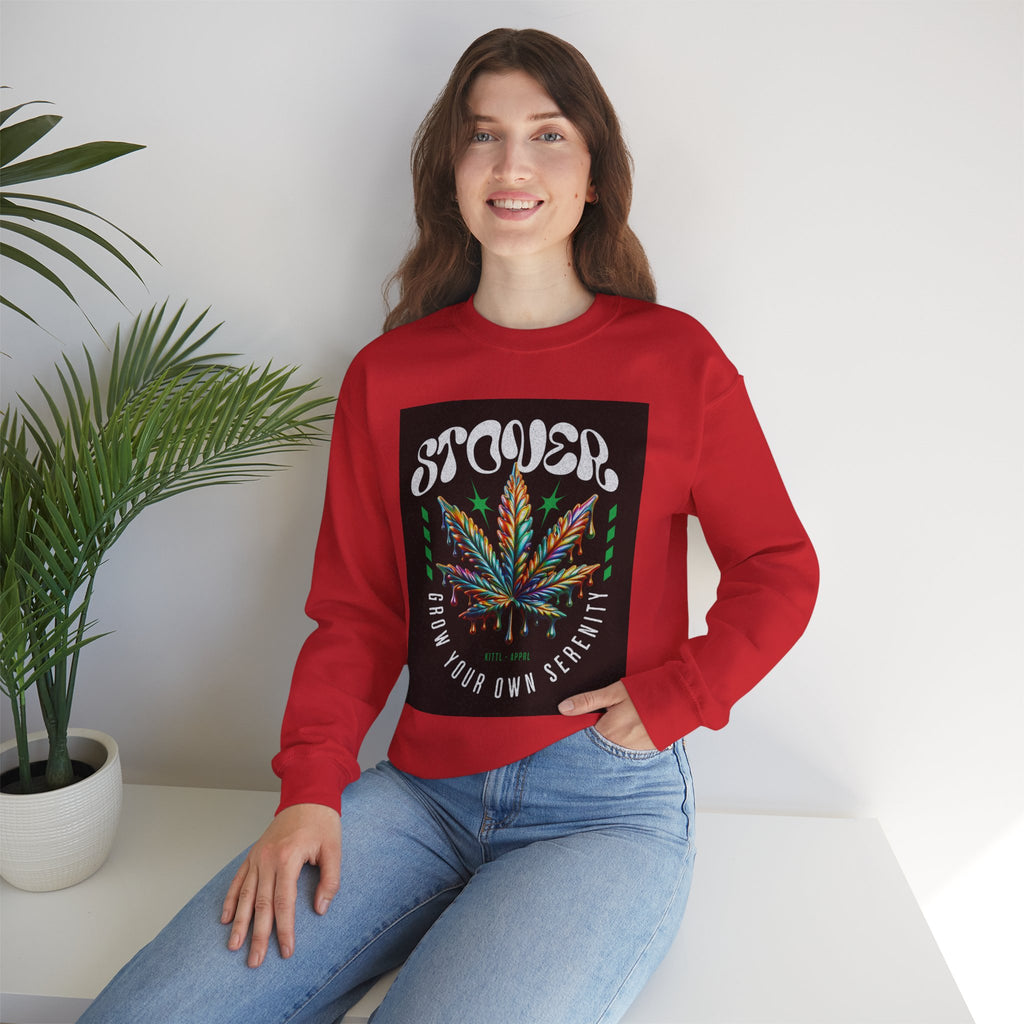 Sweatshirt — Stoner 'Grow Your Own Serenity' Colorful Cannabis Leaf Crewneck