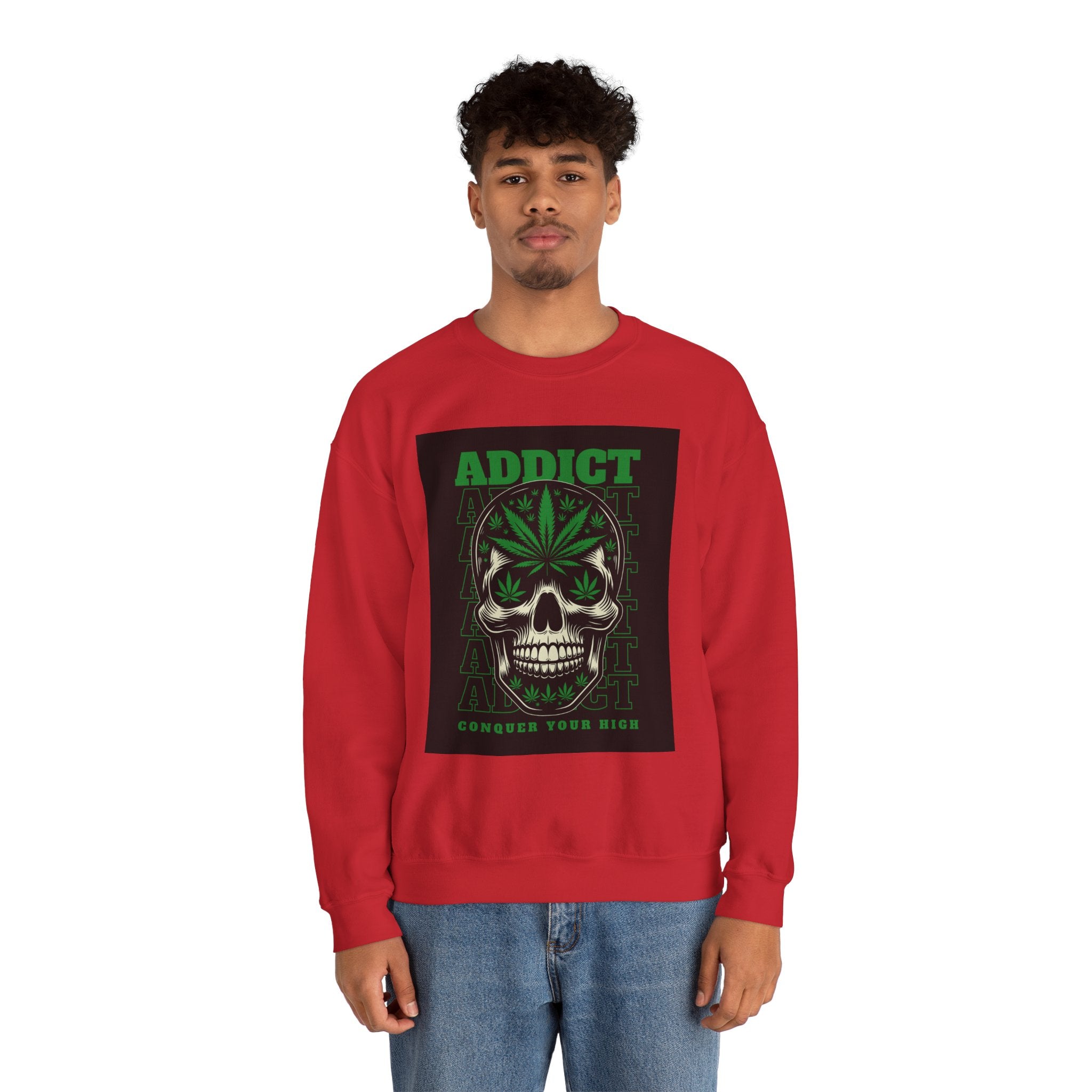 Skull & Cannabis 'Addict' Crewneck Sweatshirt — Conquer Your High Graphic Sweatshirt