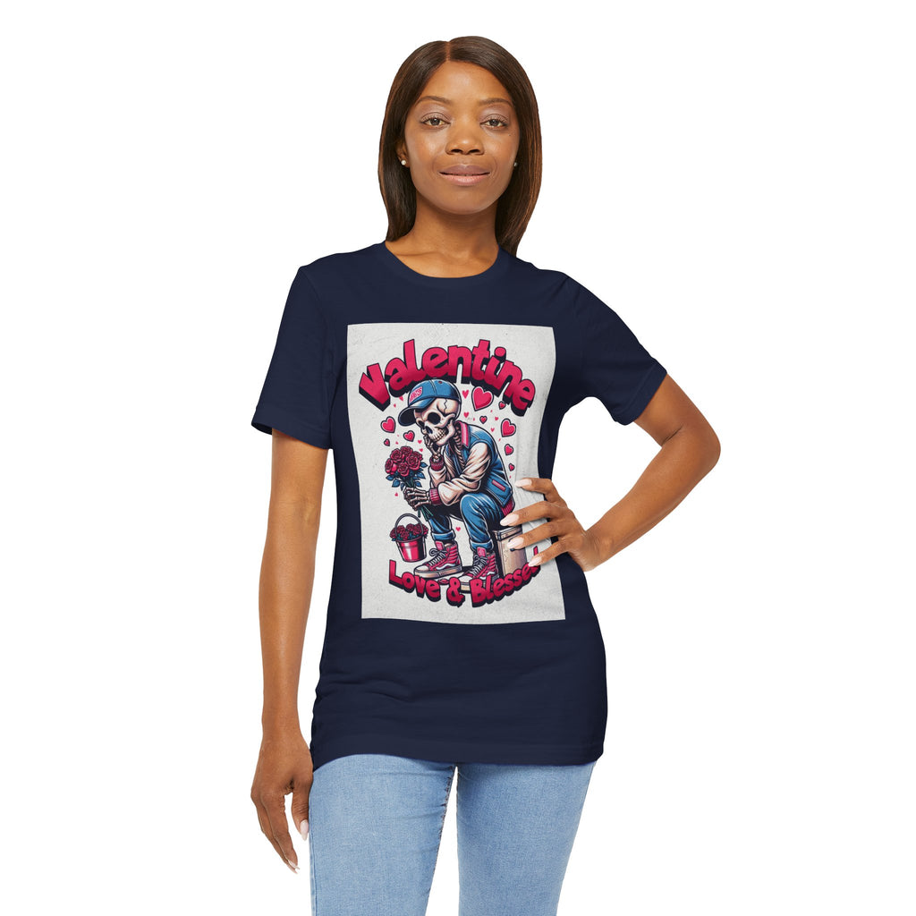 Valentine Skull T-Shirt – "Love & Blessed" Gothic Valentine Tee