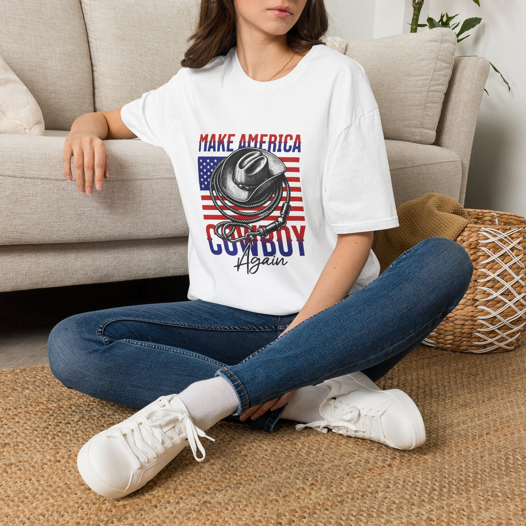 Make America Cowboy Again T-Shirt — Patriotic Western Flag Tee