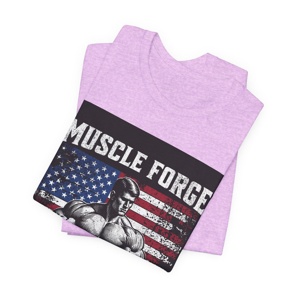Muscle Forge American Flag Gym Tee — "Sculpt Your Legacy" Fitness T-Shirt