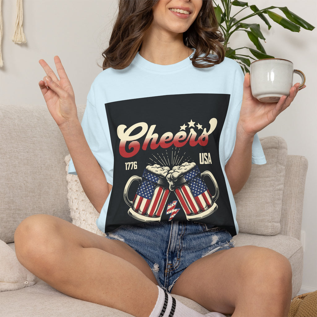 Cheers USA T-Shirt — Patriotic Beer Mugs Graphic Tee (1776)