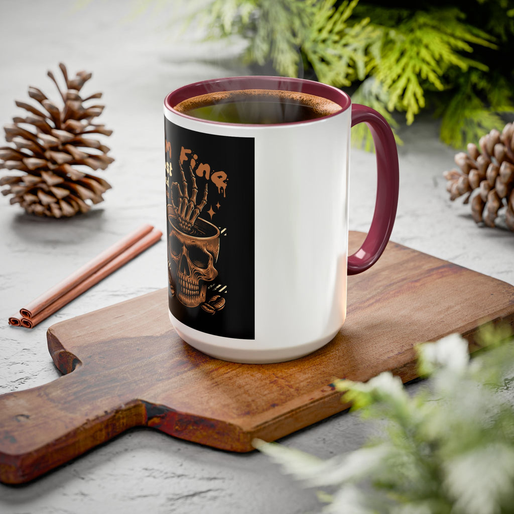 Skull Coffee Mug – "I'm Fine Just Need Coffee" Gothic Ceramic Mug