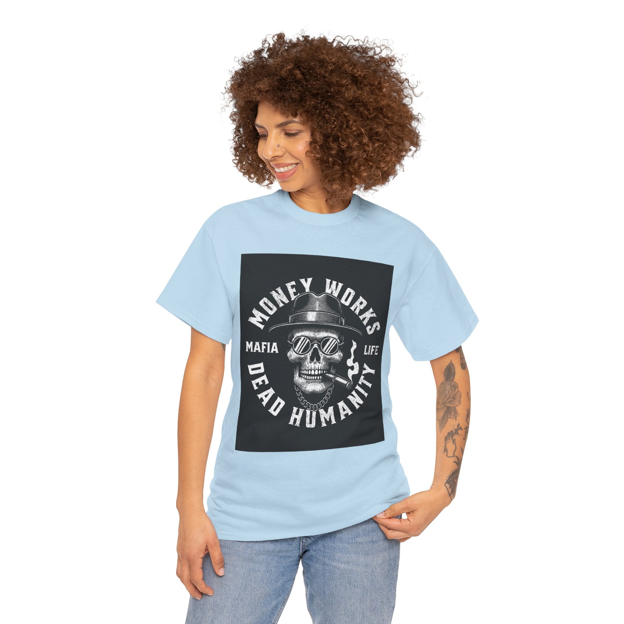 Money Works Dead Humanity Skull Tee