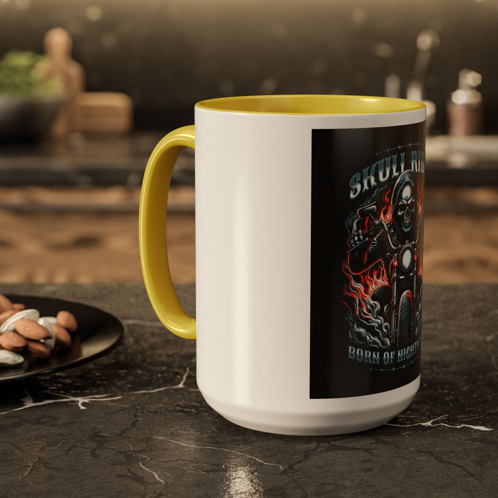 Skull Rider Motorcycle Mug – "Born of Nightmares" Biker Coffee Cup (11oz/15oz)