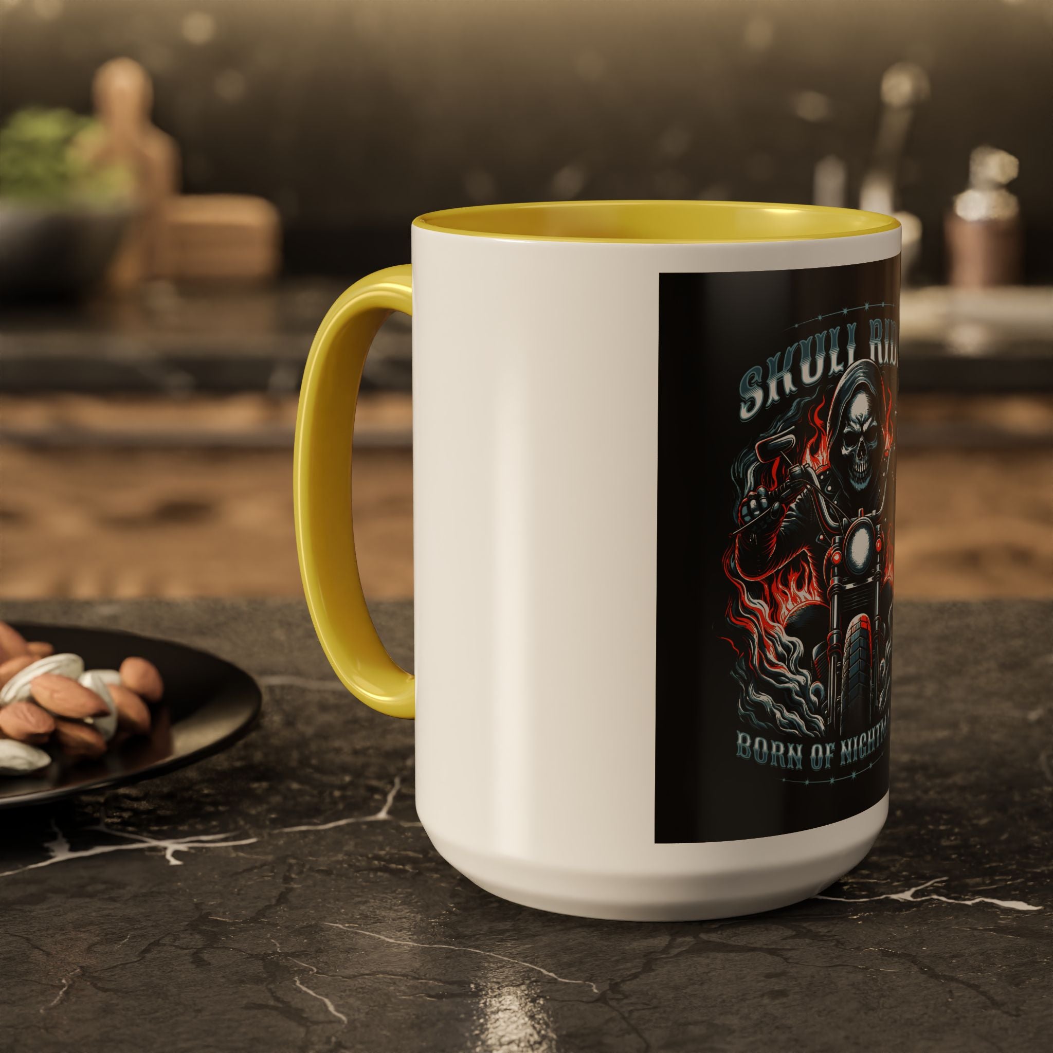 Skull Rider Motorcycle Mug – "Born of Nightmares" Biker Coffee Cup (11oz/15oz)