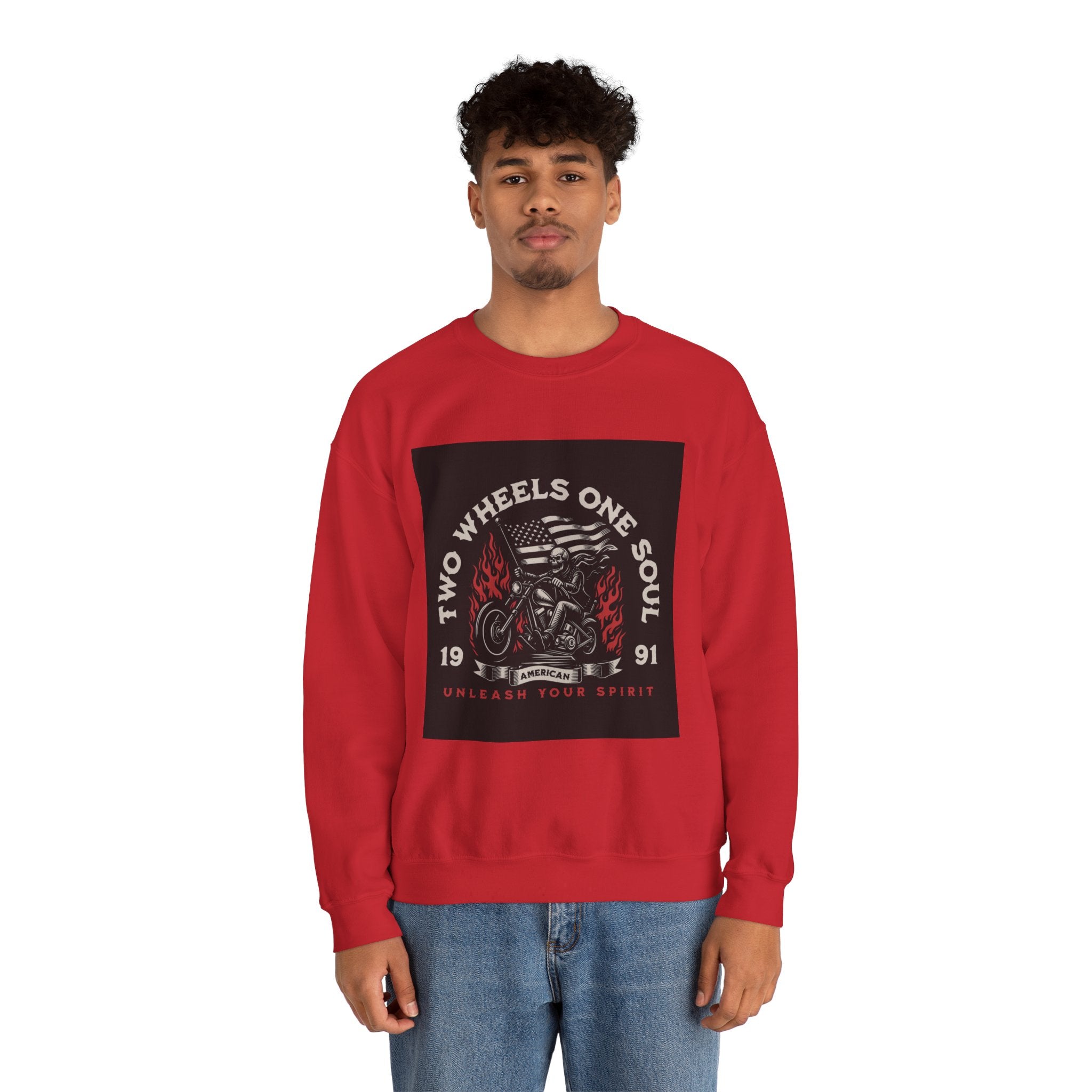 Motorcycle Crewneck Sweatshirt - "Two Wheels One Soul" Vintage Bike Graphic
