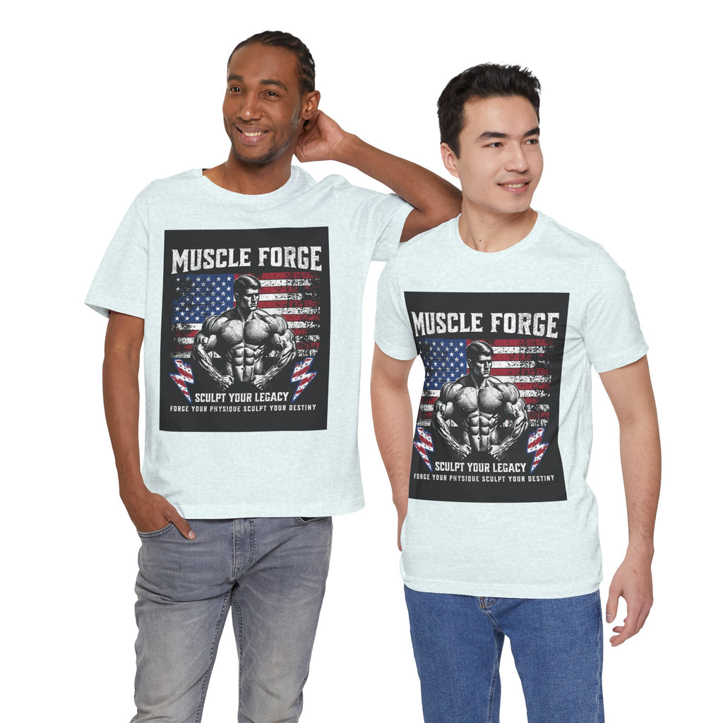 Muscle Forge American Flag Gym Tee — "Sculpt Your Legacy" Fitness T-Shirt