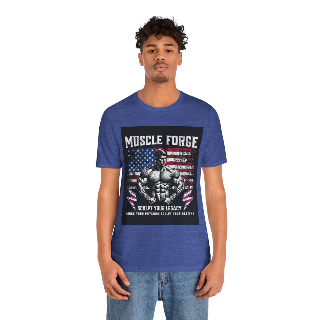 Muscle Forge American Flag Gym Tee — "Sculpt Your Legacy" Fitness T-Shirt
