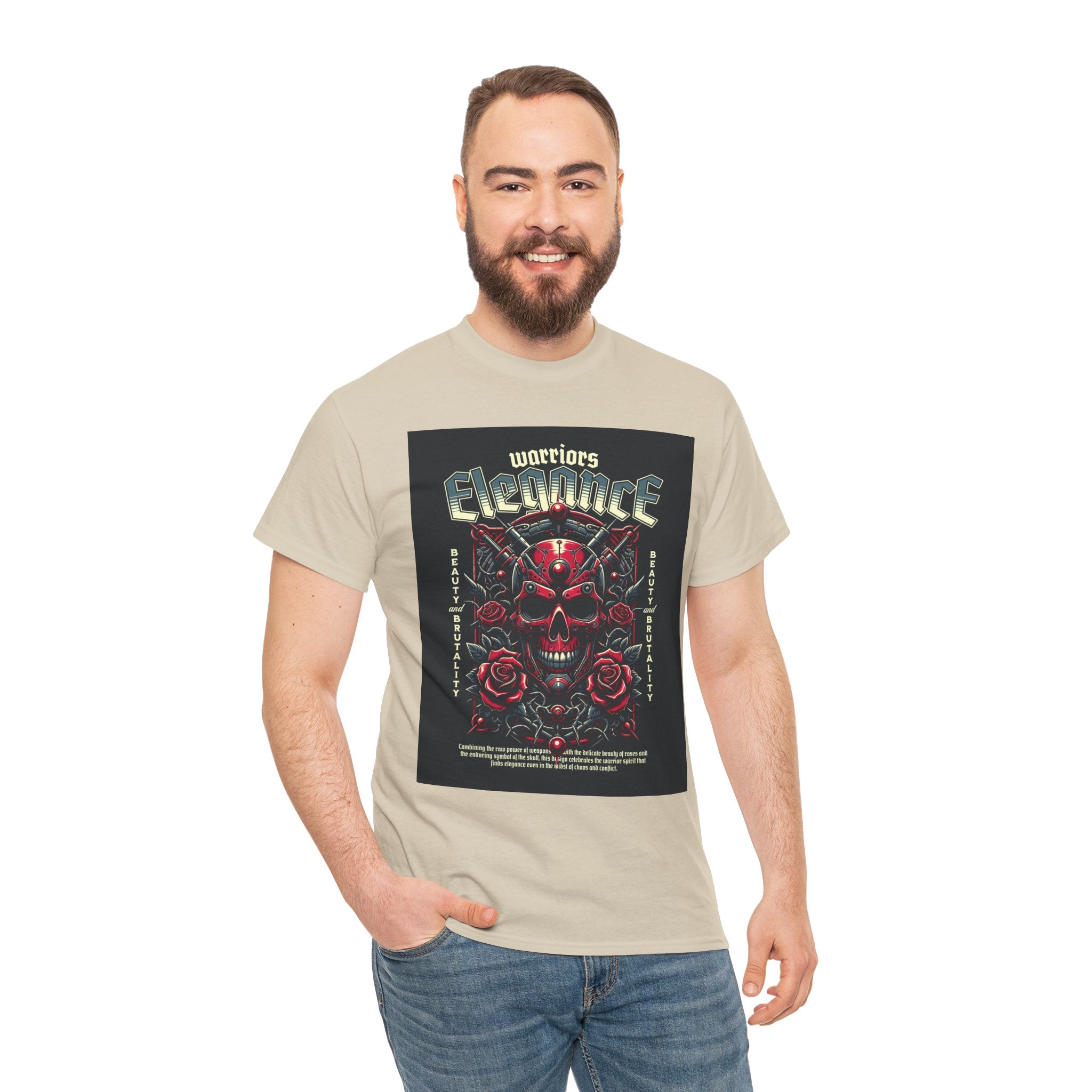 Warriors Electric Skull T‑Shirt — Red Skull & Roses Rock Graphic Tee