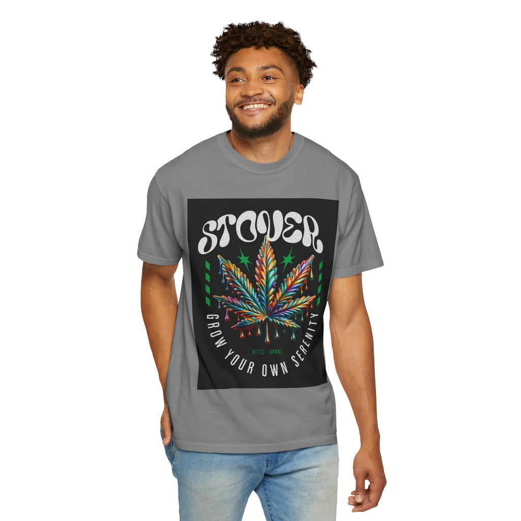 T-Shirt — Stover "Grow Your Own Serenity" Colorful Cannabis Leaf Graphic