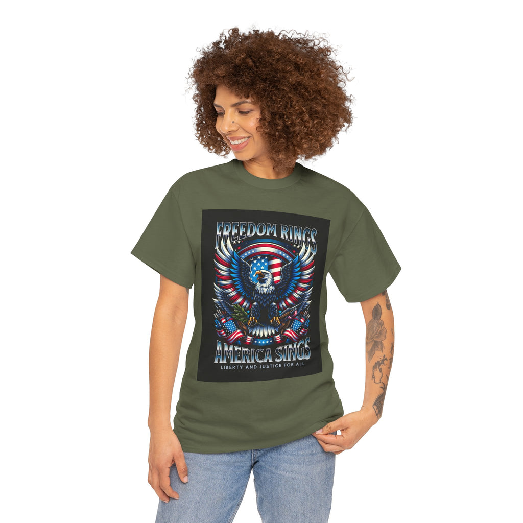 Eagle & American Flag Tee — "Freedom Rings, America Sings" Patriotic T-Shirt
