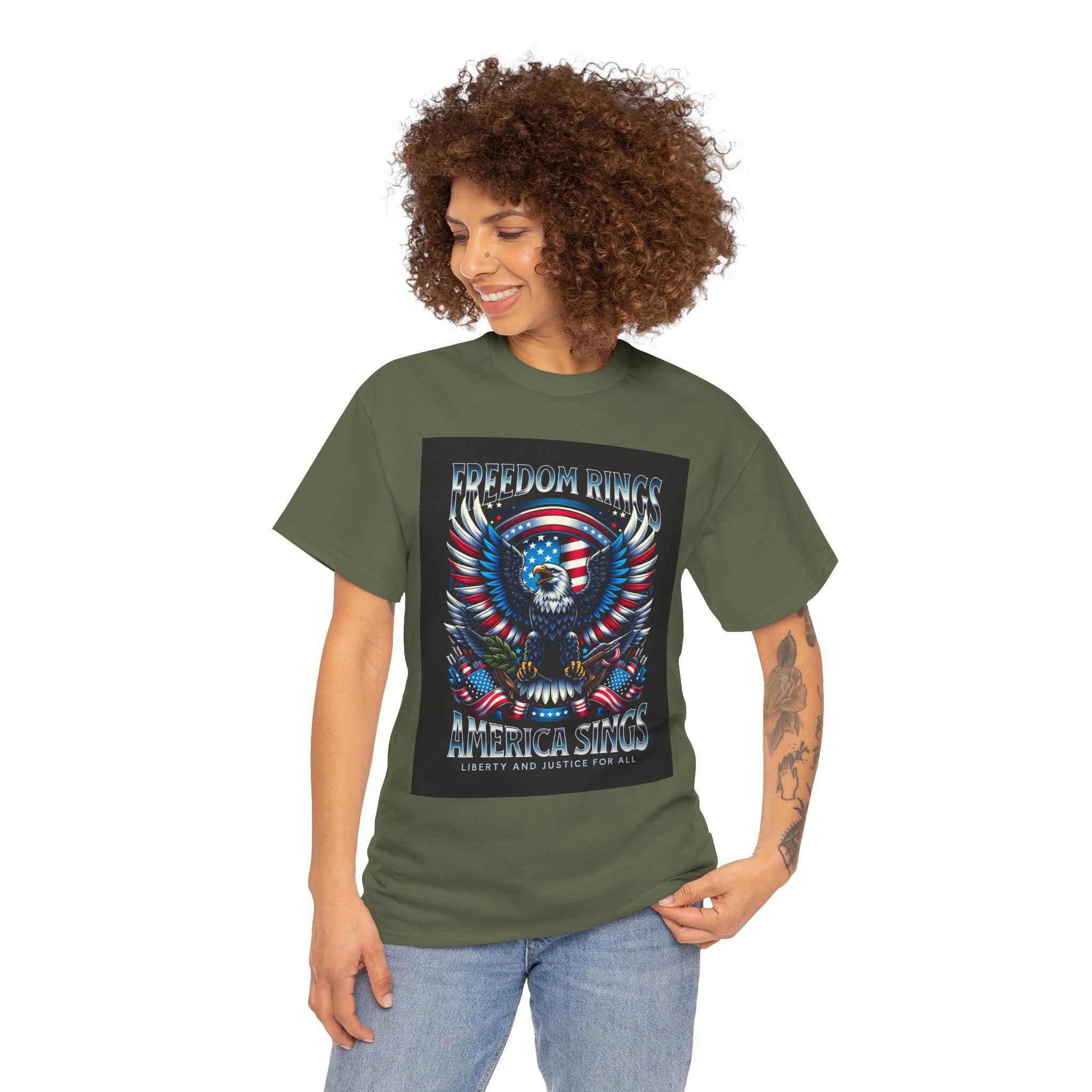 Eagle & American Flag Tee — "Freedom Rings, America Sings" Patriotic T-Shirt