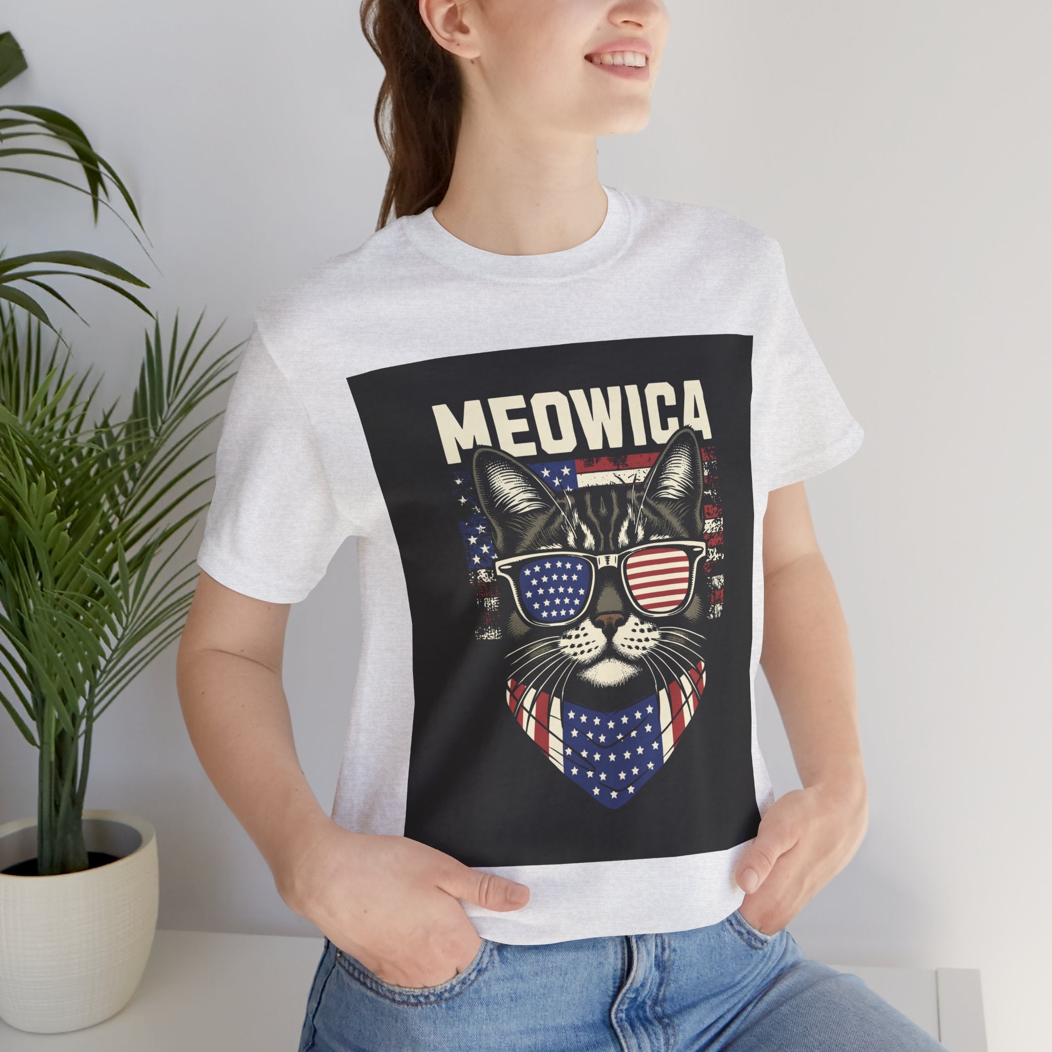 Meowica Cat Tee — Patriotic USA Flag Sunglasses Graphic T-Shirt