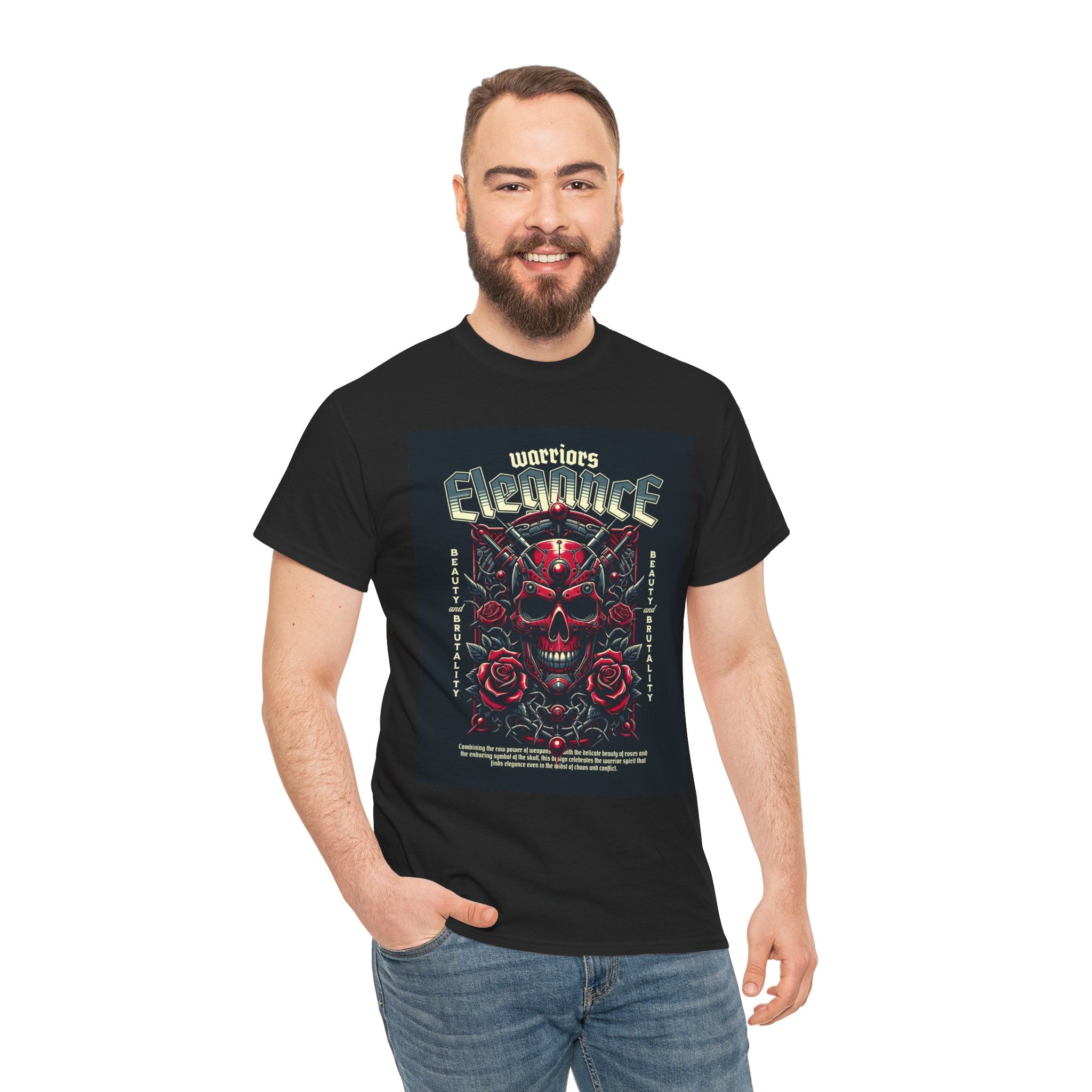 Warriors Electric Skull T‑Shirt — Red Skull & Roses Rock Graphic Tee
