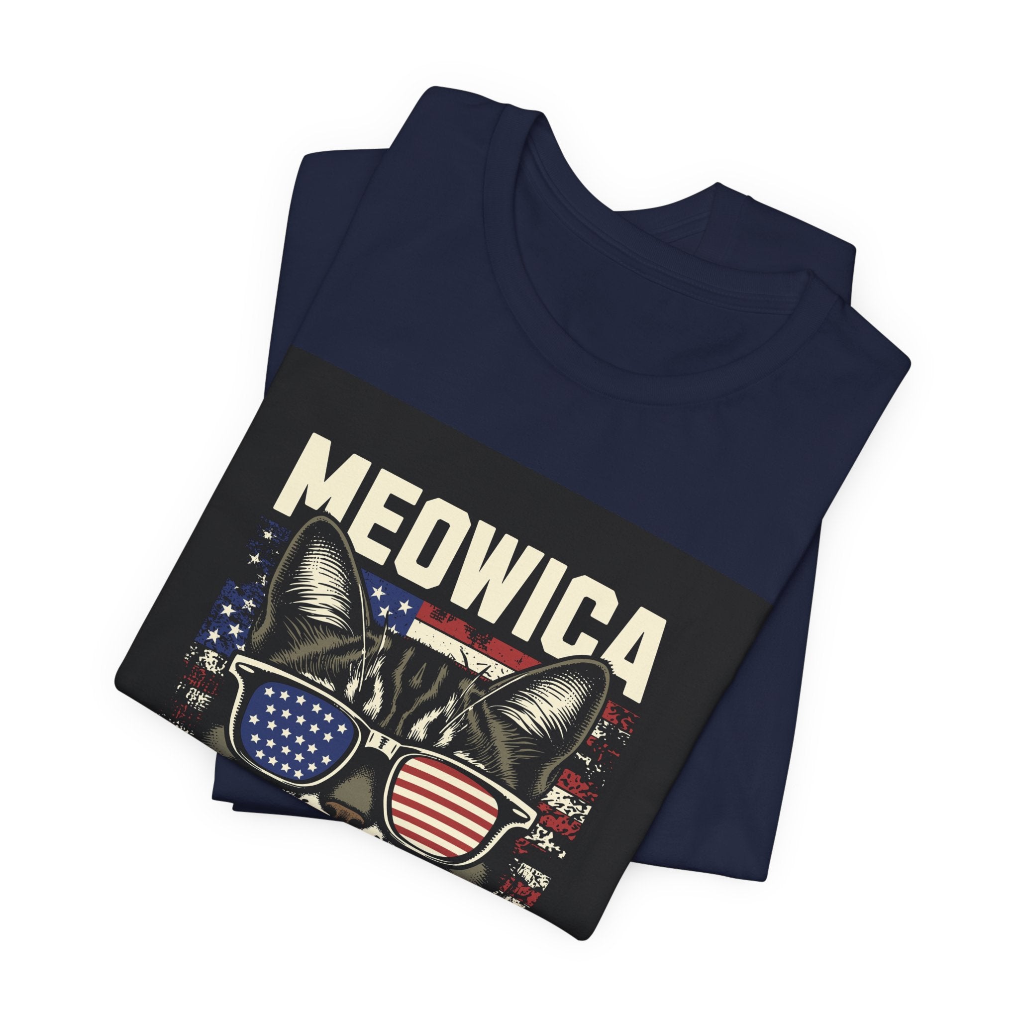 Meowica Cat Tee — Patriotic USA Flag Sunglasses Graphic T-Shirt