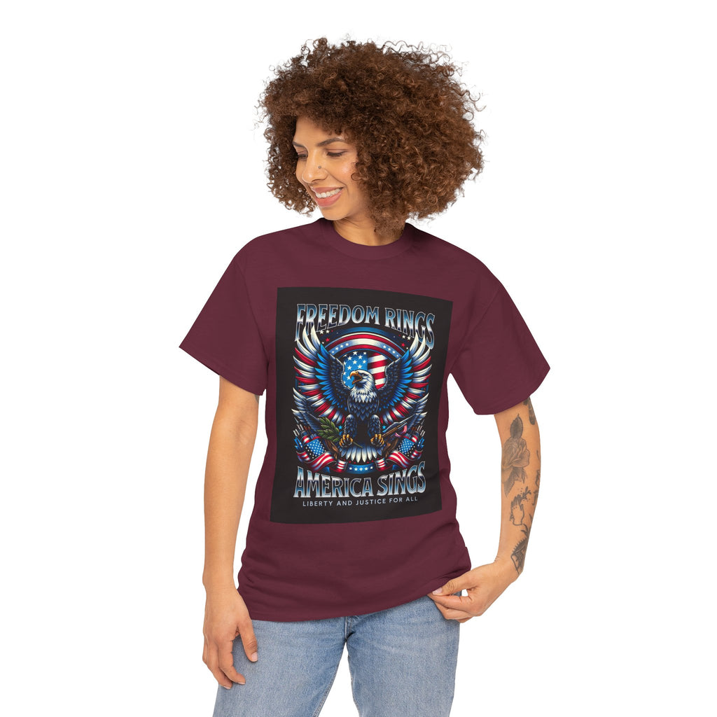 Eagle & American Flag Tee — "Freedom Rings, America Sings" Patriotic T-Shirt