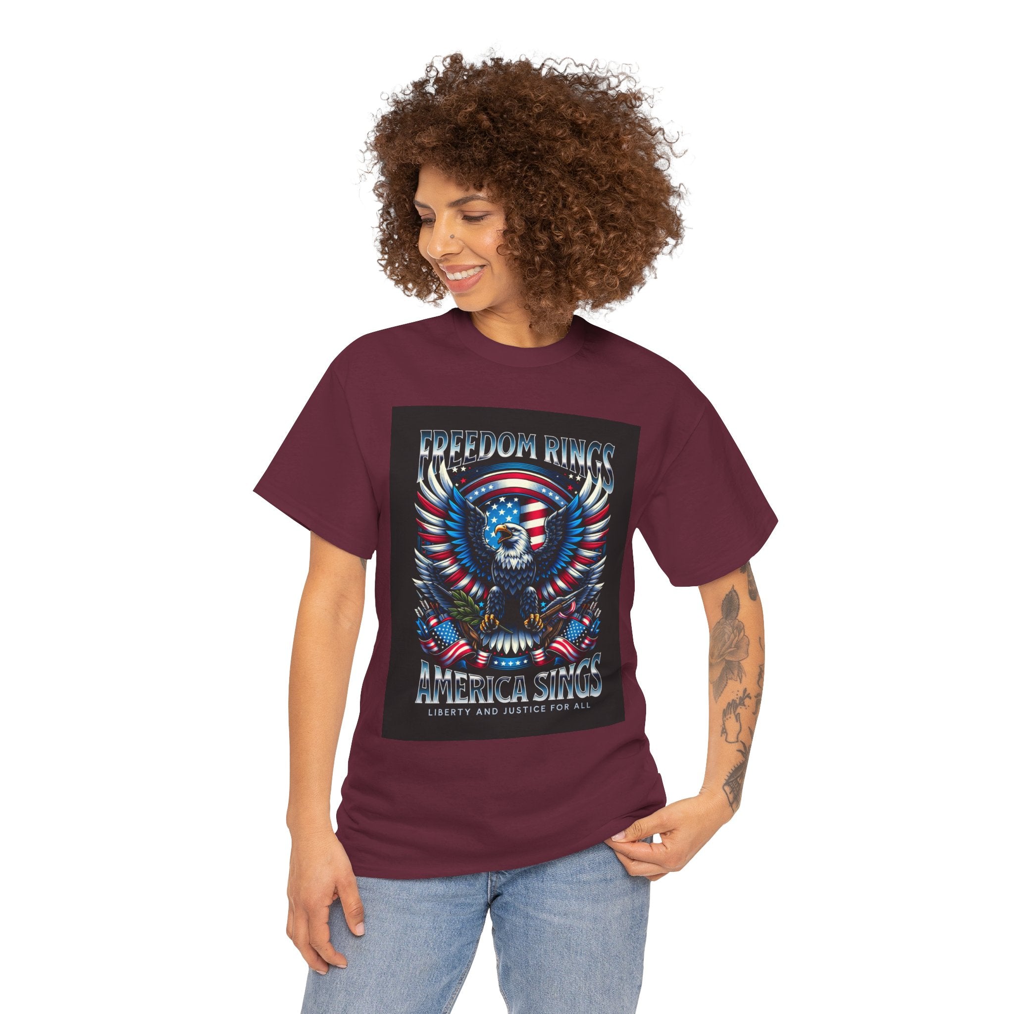Eagle & American Flag Tee — "Freedom Rings, America Sings" Patriotic T-Shirt