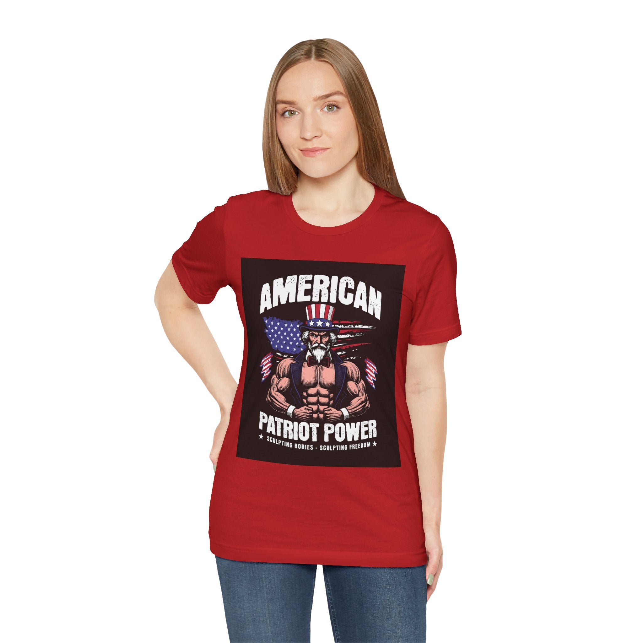 Patriot Power T-Shirt — American Flag Uncle Sam Muscle Graphic Tee