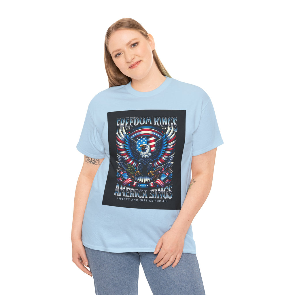 Eagle & American Flag Tee — "Freedom Rings, America Sings" Patriotic T-Shirt
