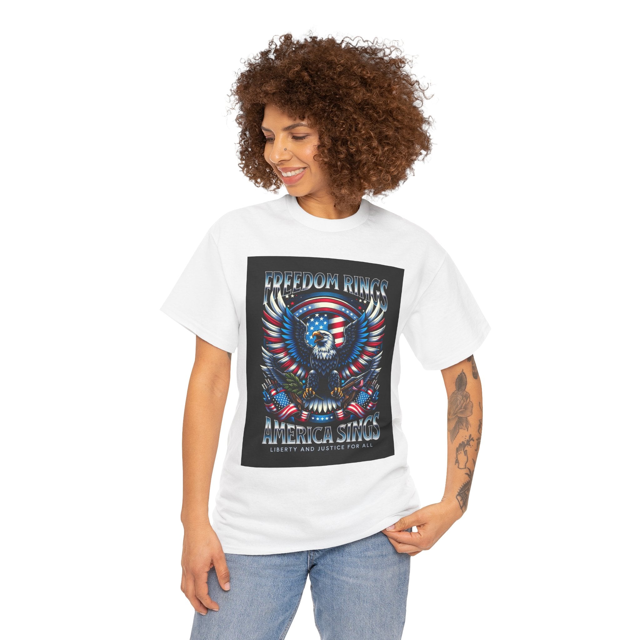 Eagle & American Flag Tee — "Freedom Rings, America Sings" Patriotic T-Shirt