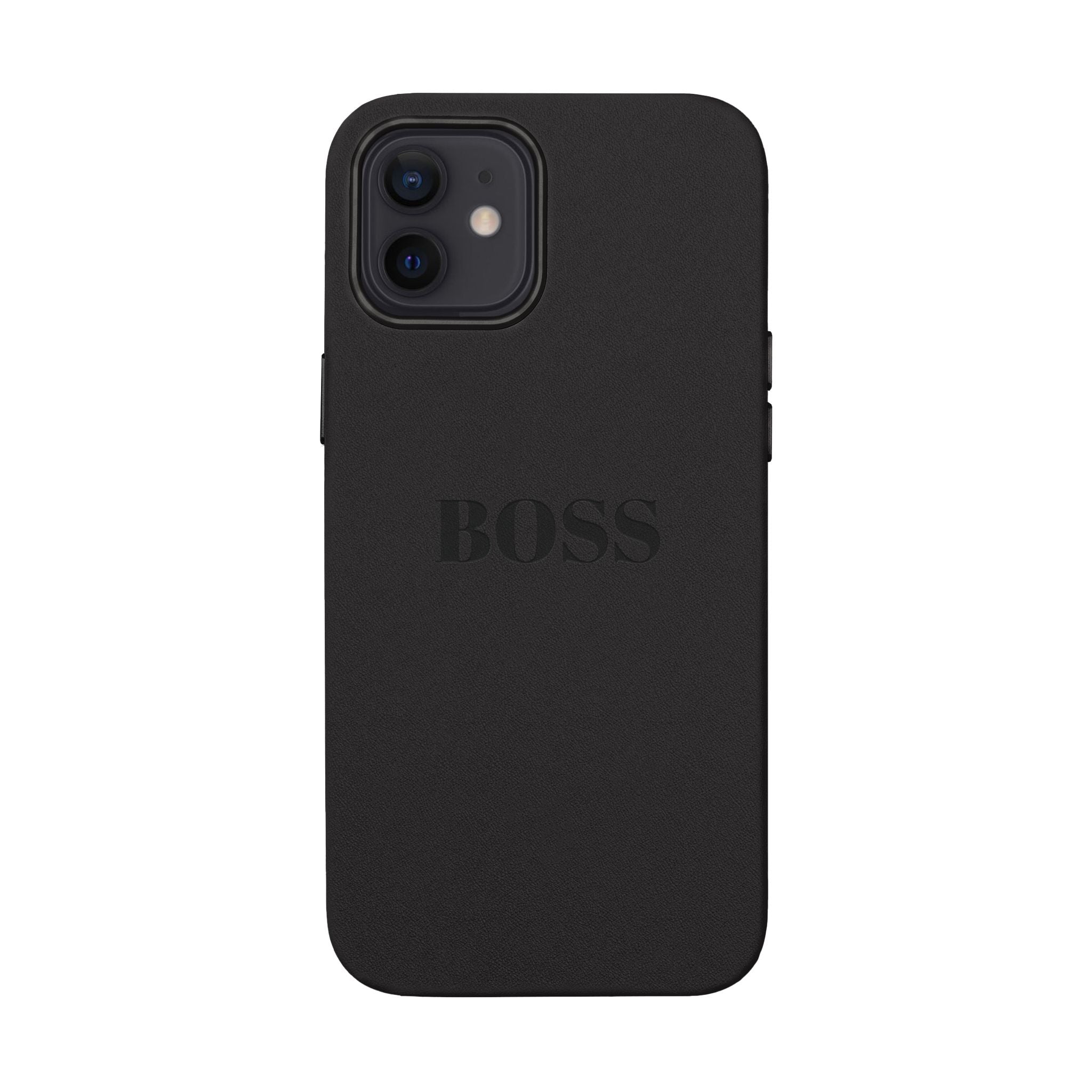 Engraved PU Leather Phone Case — Minimal 'BOSS' Monogram Protective Cover