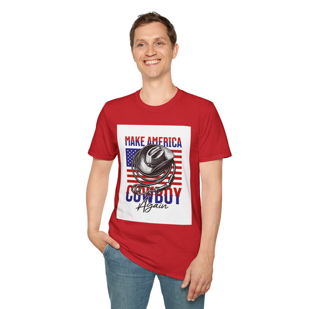 Make America Cowboy Again T-Shirt — Patriotic Western Flag Tee