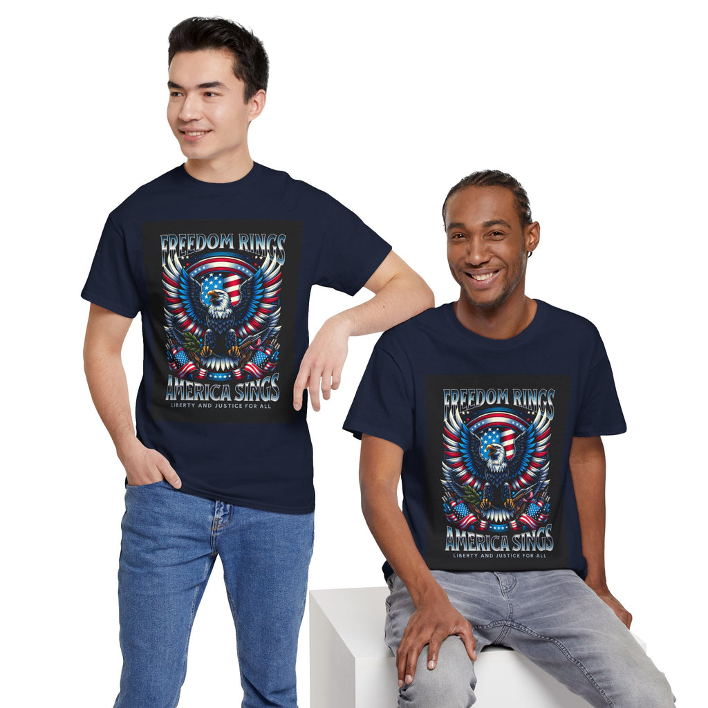 Eagle & American Flag Tee — "Freedom Rings, America Sings" Patriotic T-Shirt