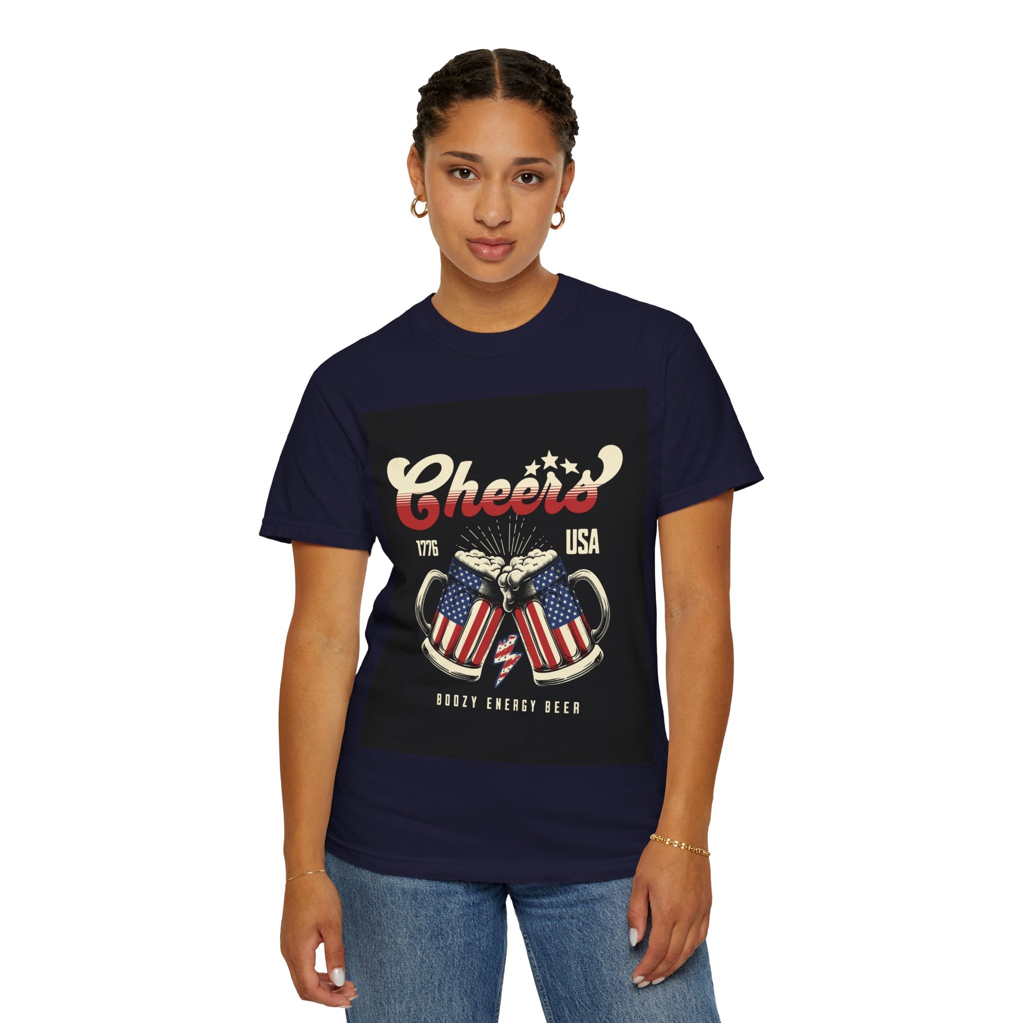 Cheers USA T-Shirt — Patriotic Beer Mugs Graphic Tee (1776)