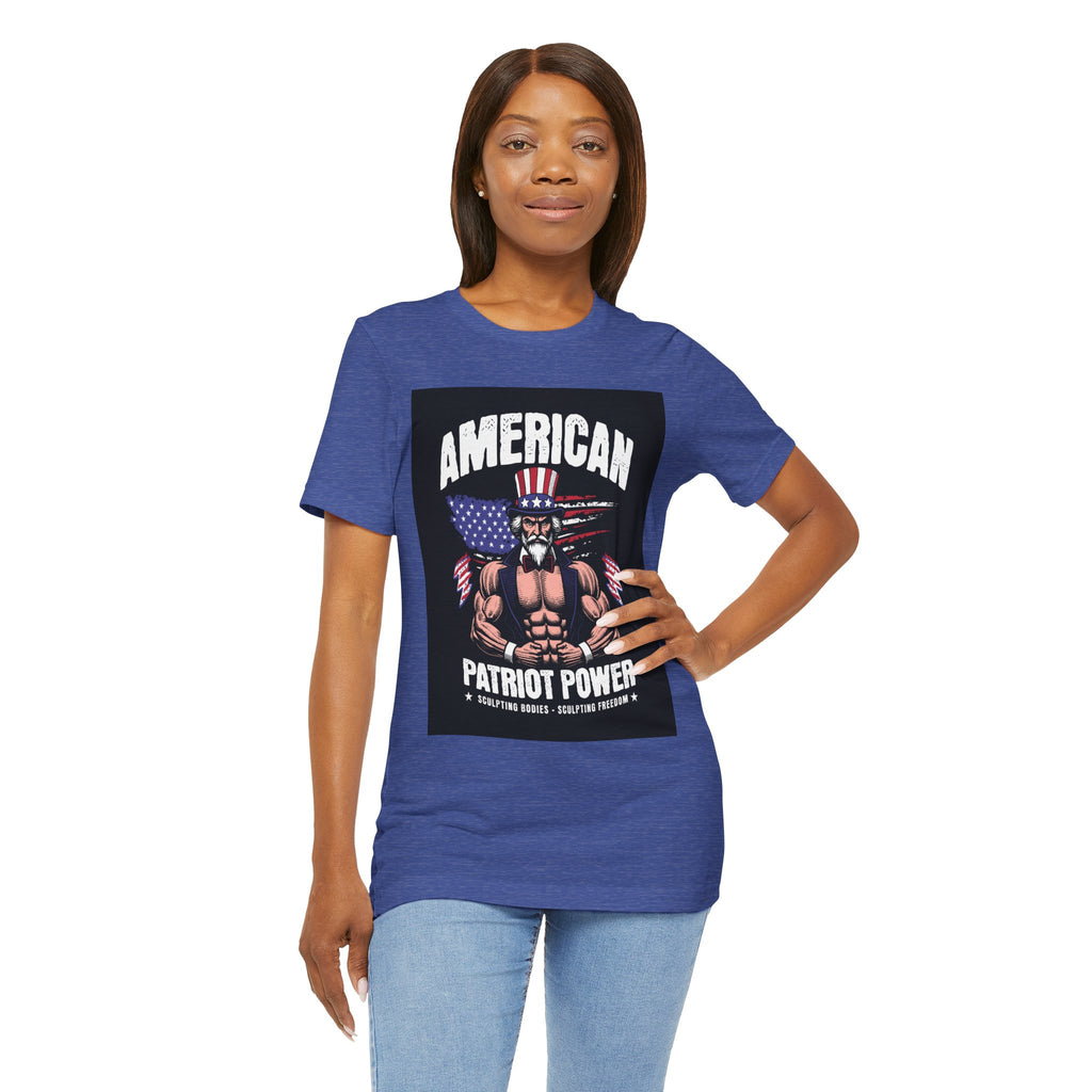 Patriot Power T-Shirt — American Flag Uncle Sam Muscle Graphic Tee