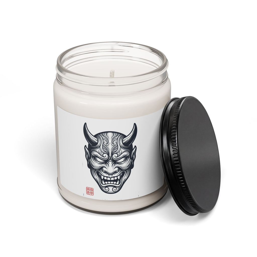Hannya Mask Tattoo-Style Candle | Soy 9oz, Traditional Flash Illustration