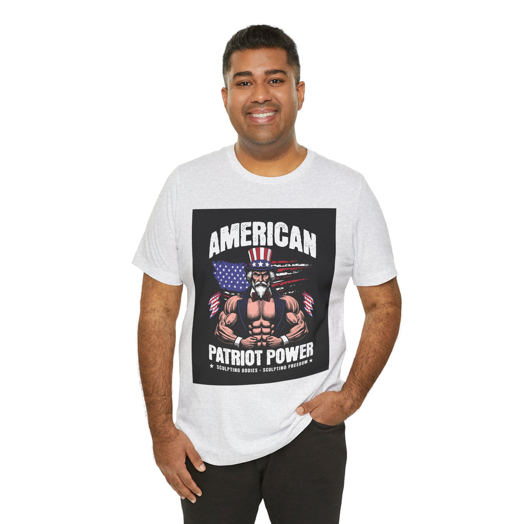 Patriot Power T-Shirt — American Flag Uncle Sam Muscle Graphic Tee