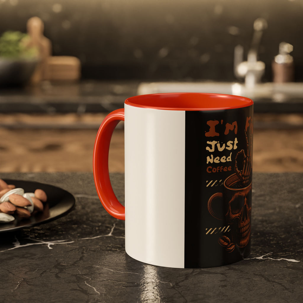 Skull Coffee Mug – "I'm Fine Just Need Coffee" Gothic Ceramic Mug