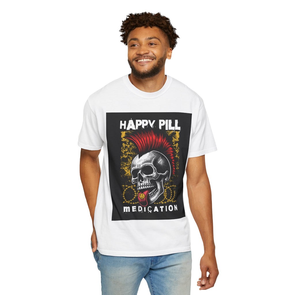 Happy Pill Punk Skull T-Shirt — 'Happy Pill Medication' Graphic Tee