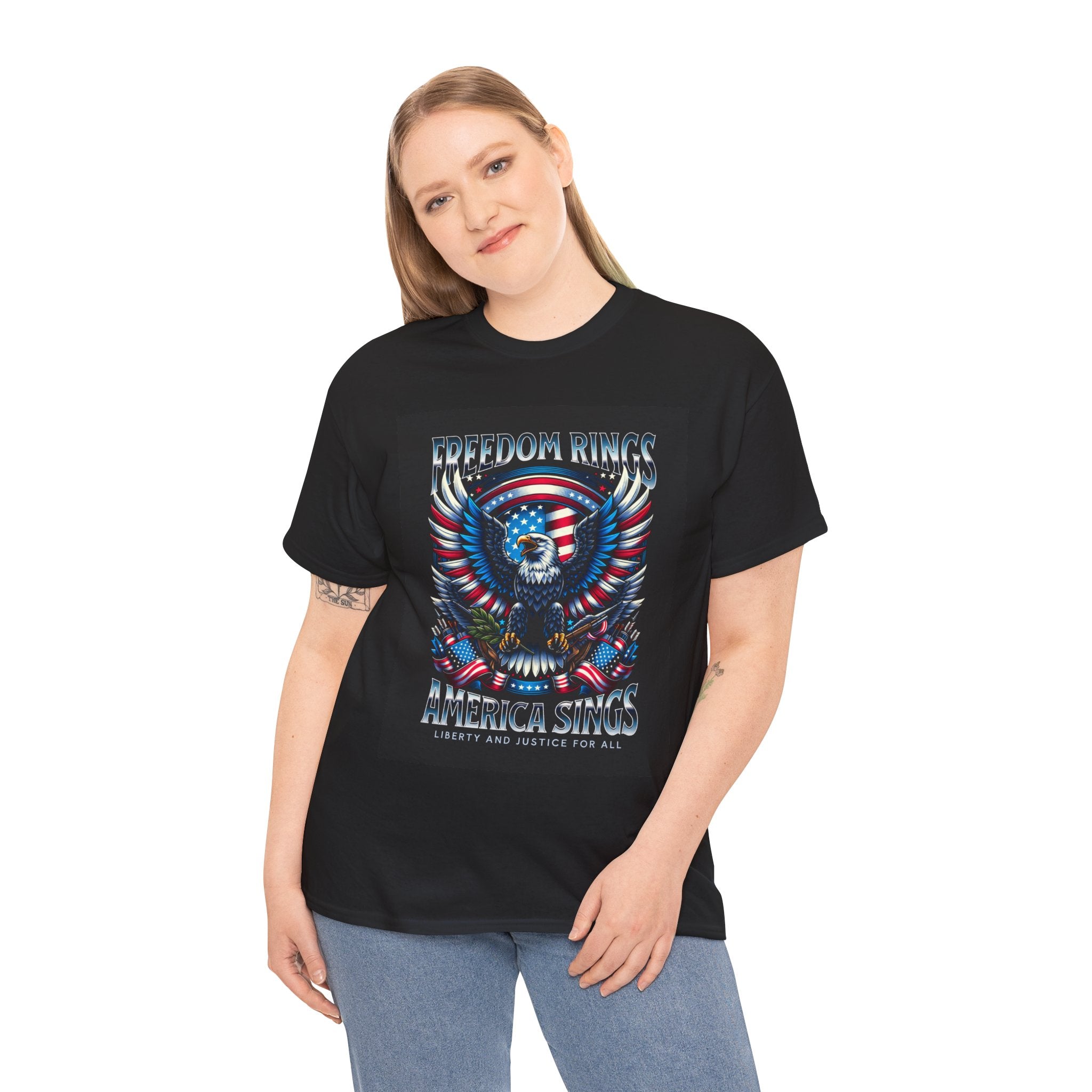Eagle & American Flag Tee — "Freedom Rings, America Sings" Patriotic T-Shirt