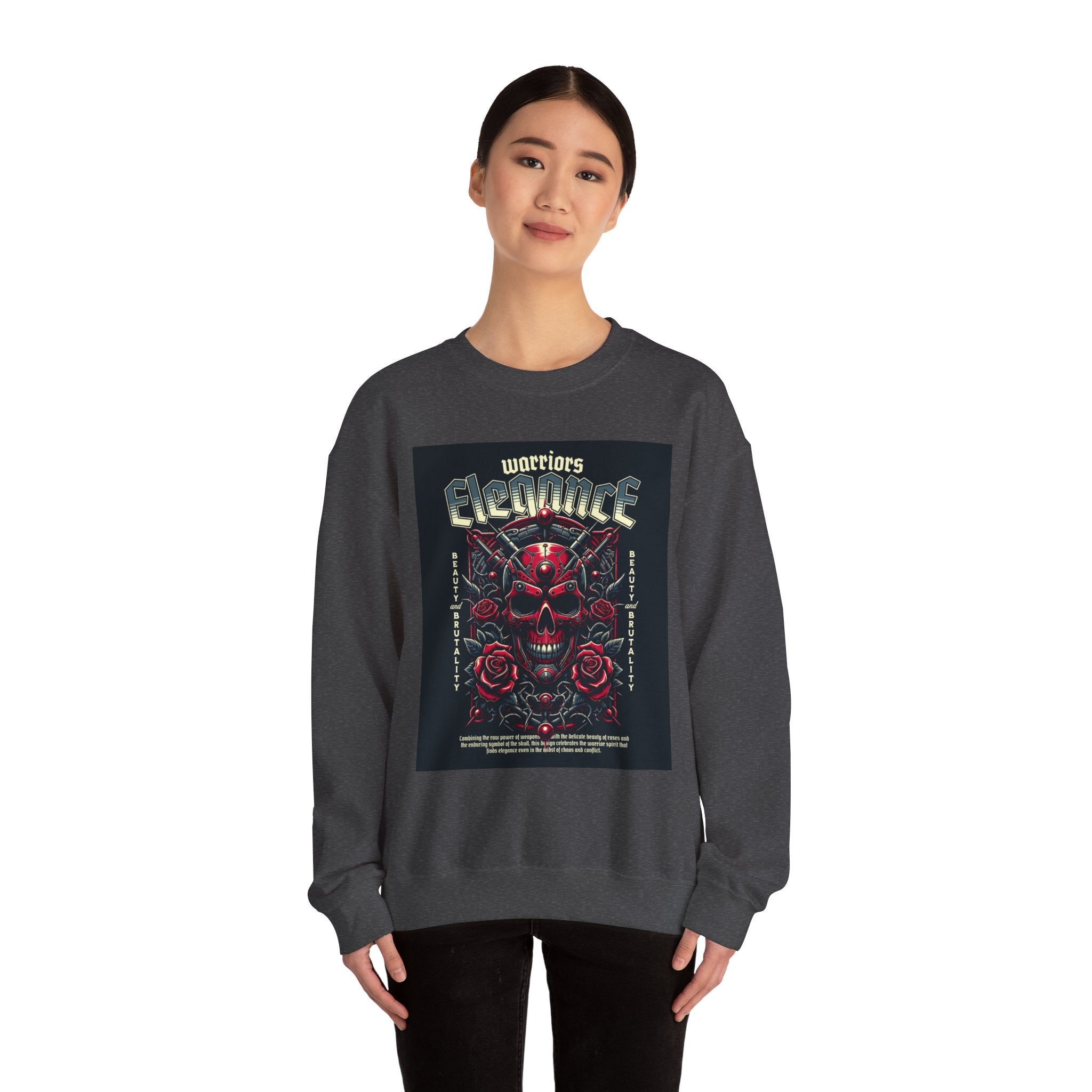 Crewneck Sweatshirt – "Warriors Electric" Skull & Roses Graphic