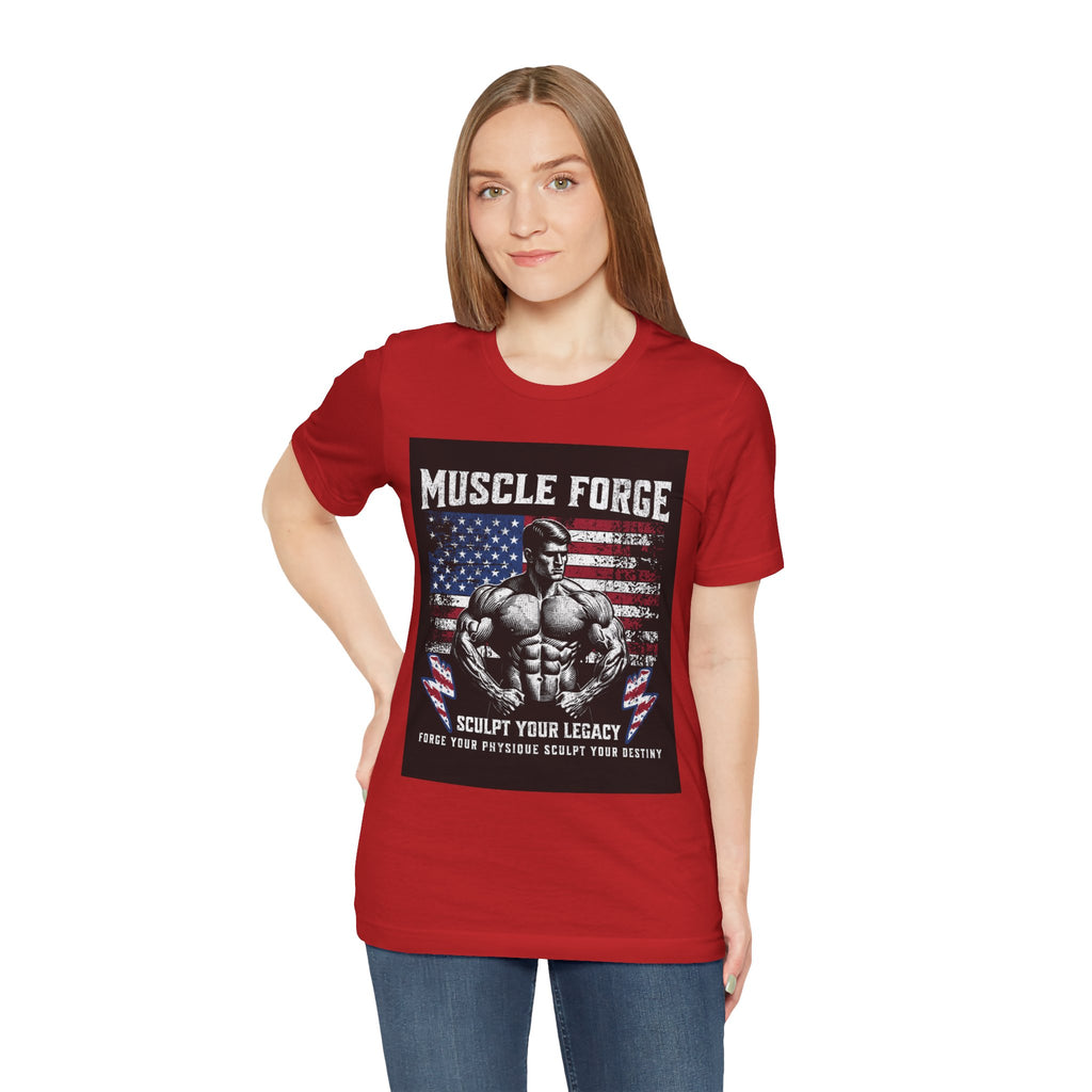 Muscle Forge American Flag Gym Tee — "Sculpt Your Legacy" Fitness T-Shirt
