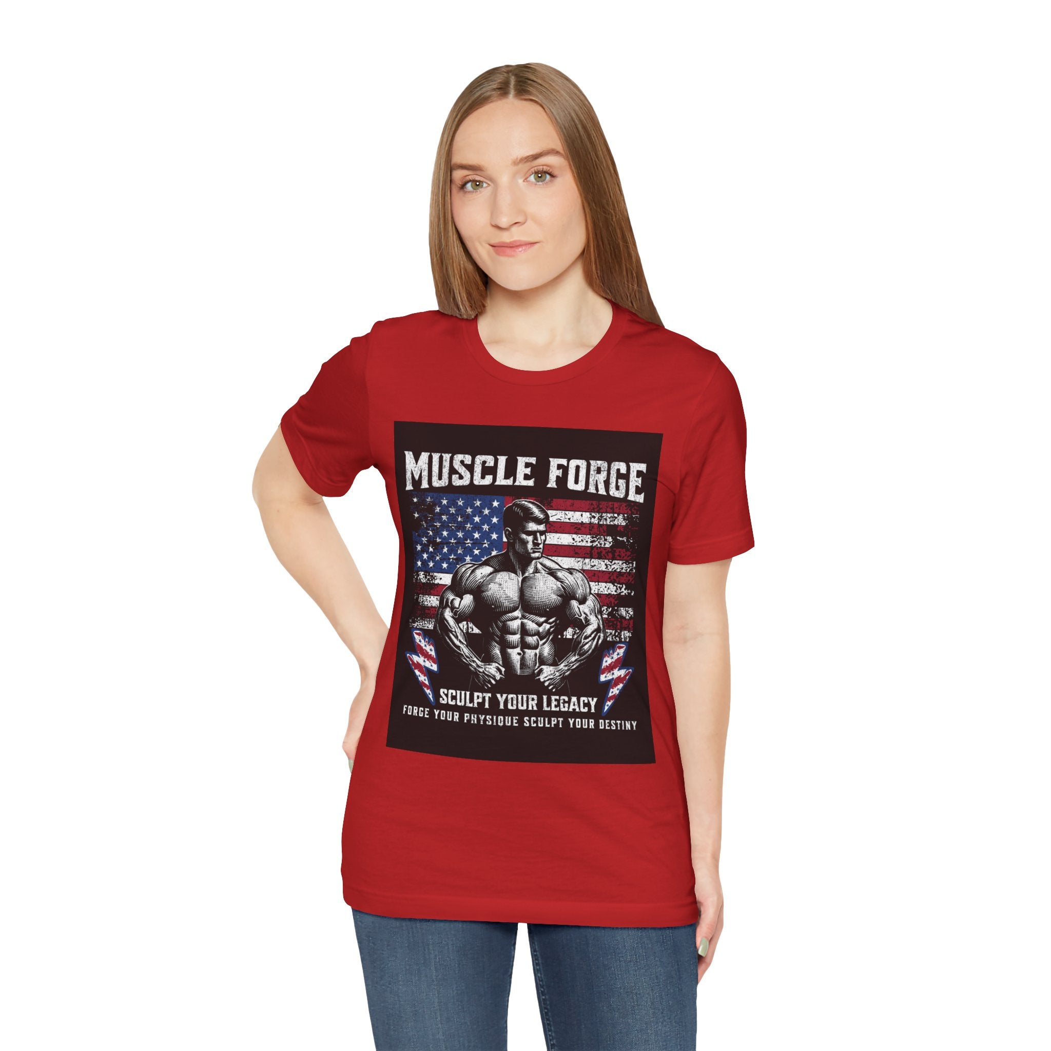 Muscle Forge American Flag Gym Tee — "Sculpt Your Legacy" Fitness T-Shirt