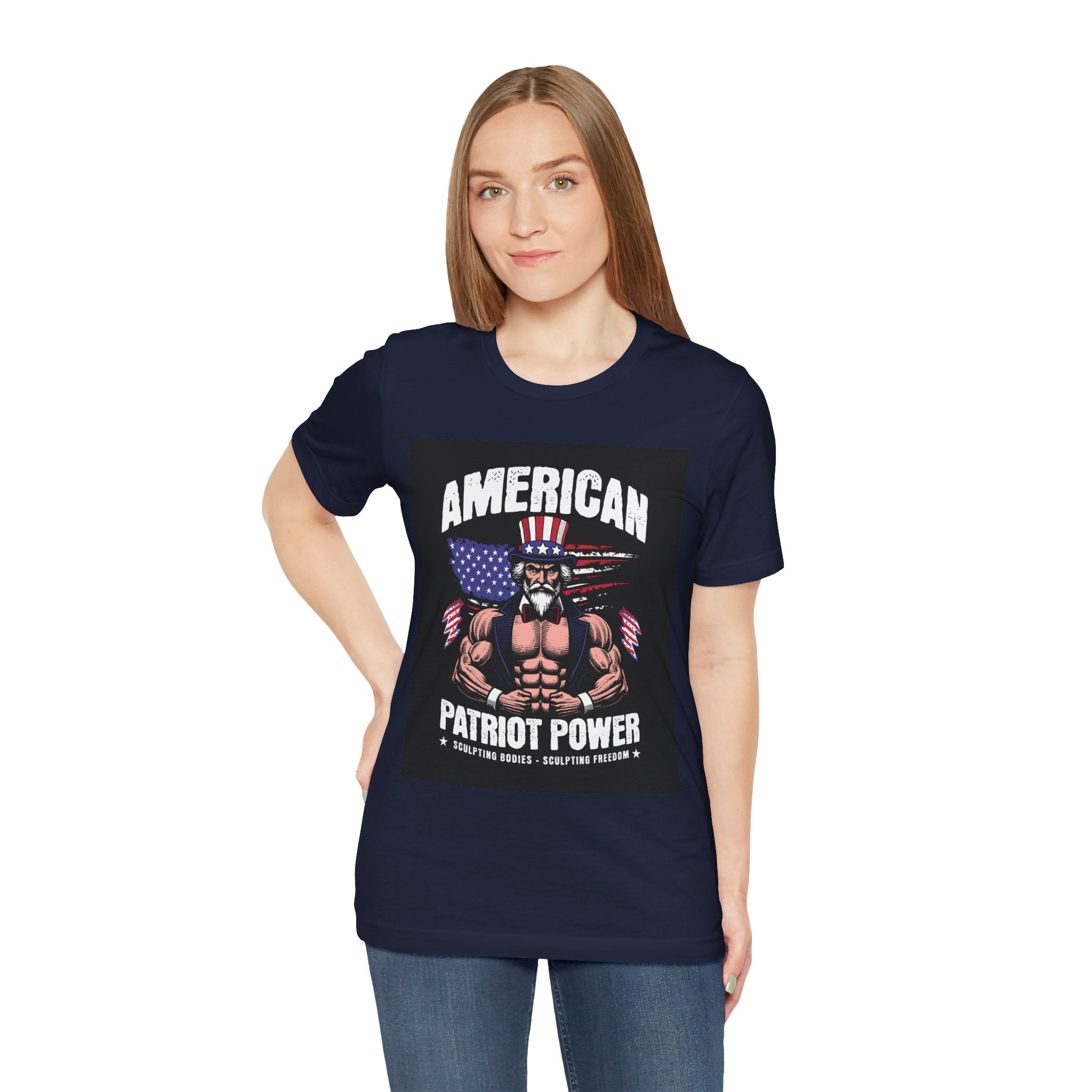 Patriot Power T-Shirt — American Flag Uncle Sam Muscle Graphic Tee