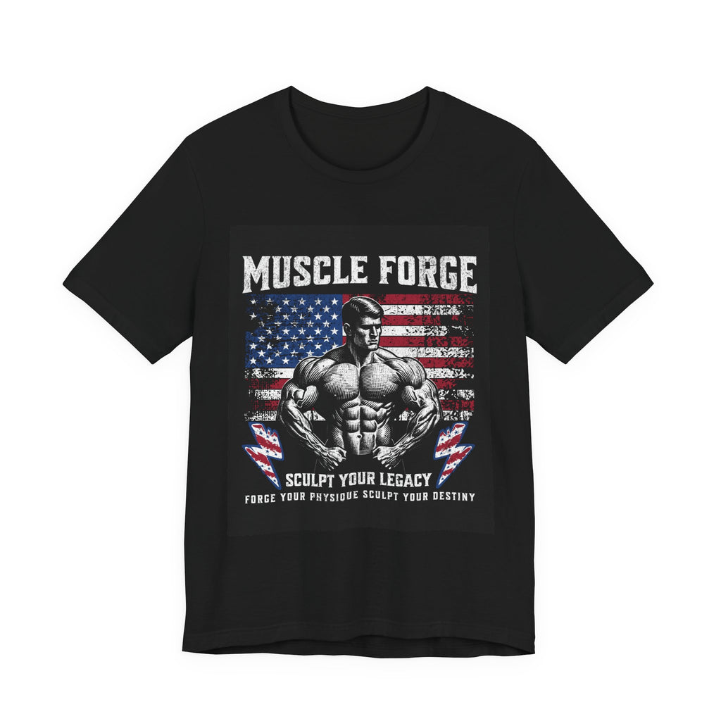 Muscle Forge American Flag Gym Tee — "Sculpt Your Legacy" Fitness T-Shirt