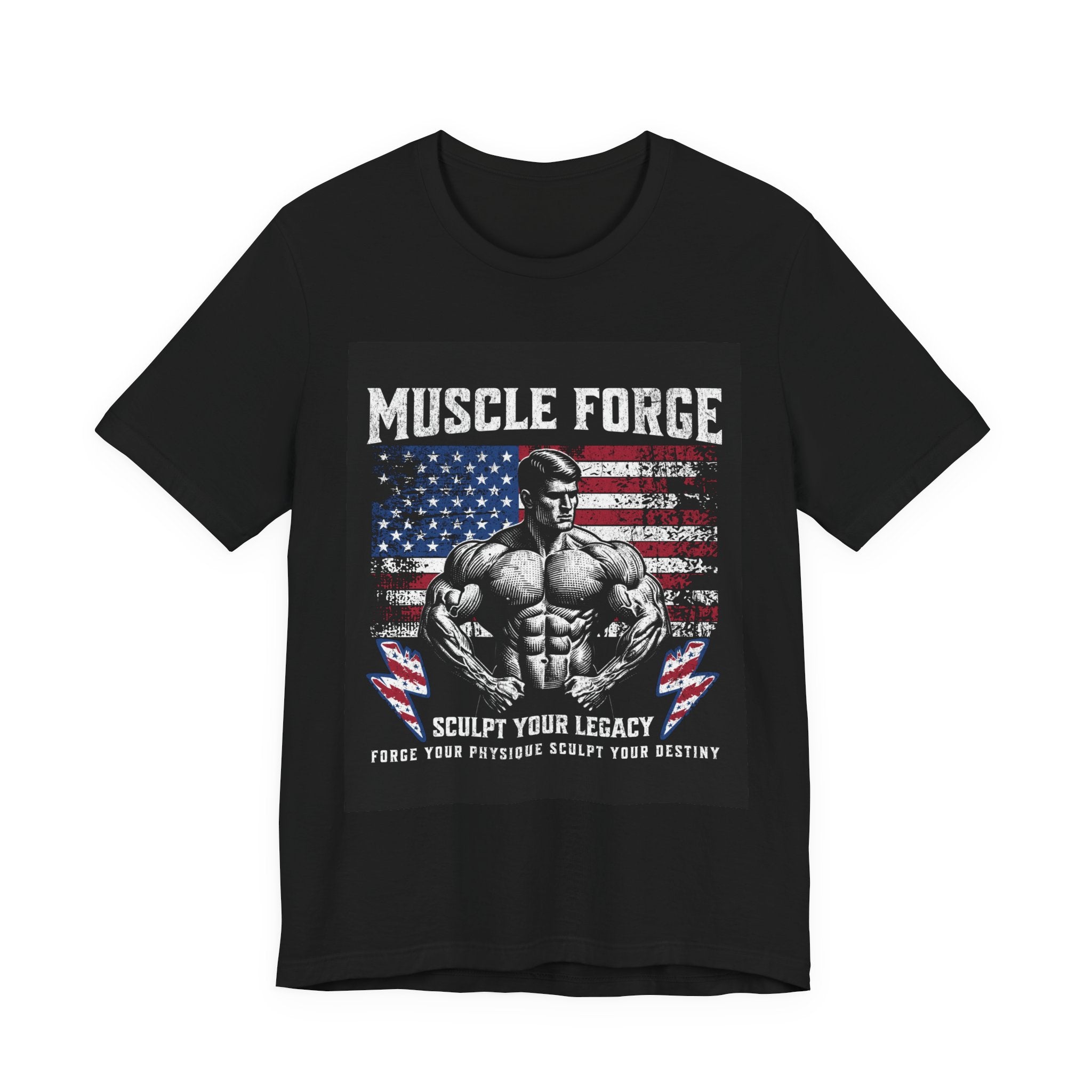 Muscle Forge American Flag Gym Tee — "Sculpt Your Legacy" Fitness T-Shirt