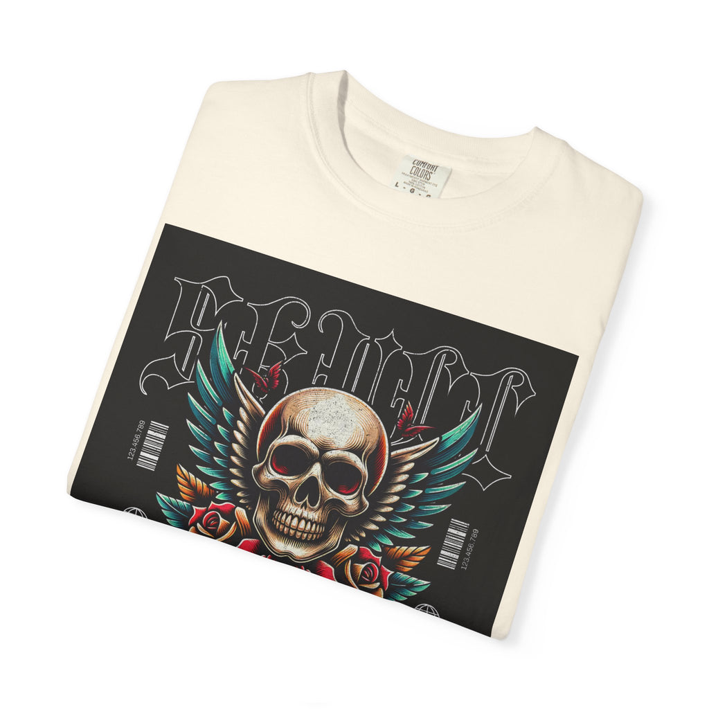 Skull Wings Graphic T-Shirt — Vintage Rock Tattoo Style with Roses