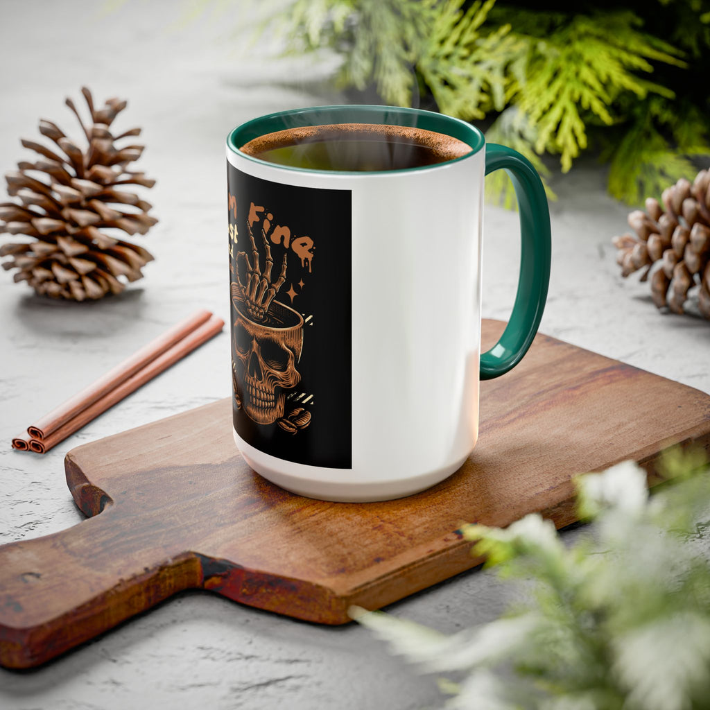 Skull Coffee Mug – "I'm Fine Just Need Coffee" Gothic Ceramic Mug