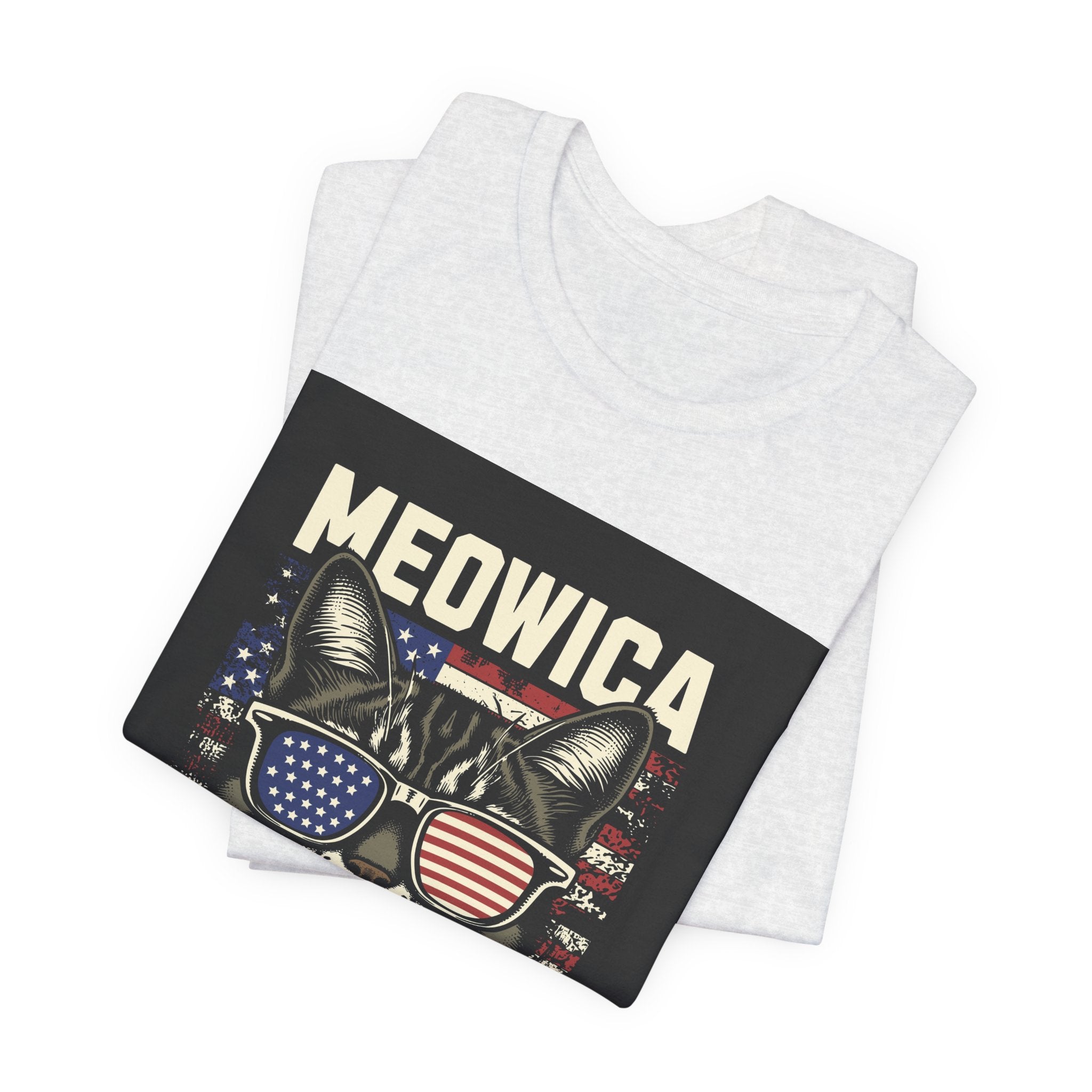 Meowica Cat Tee — Patriotic USA Flag Sunglasses Graphic T-Shirt